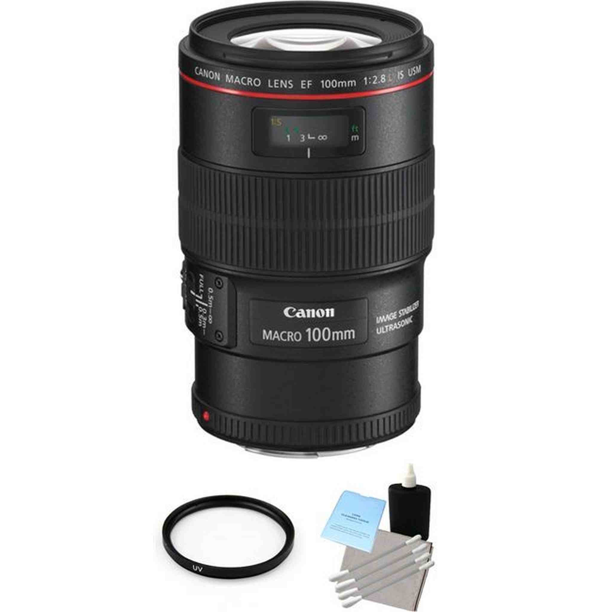 Canon EF 100 mm F/2.8 L IS USM Lens + UV Filter & Cleaning Kit Base Bundle Canon