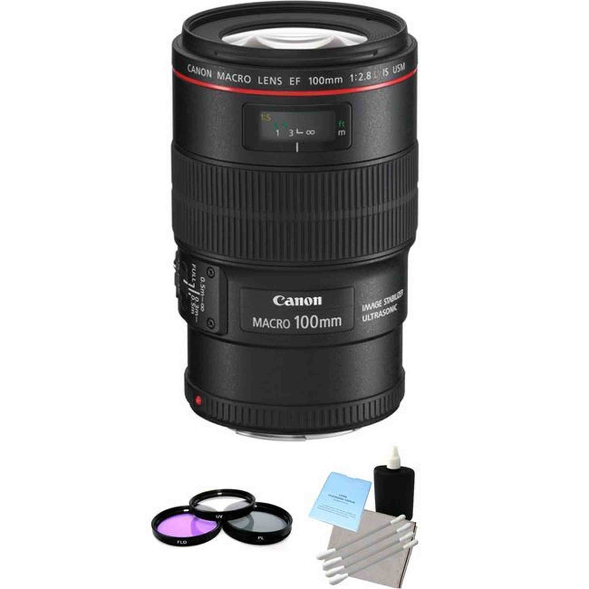 Canon EF 100 mm F/2.8 L IS USM Lens + UV Kit & Cleaning Kit Bundle