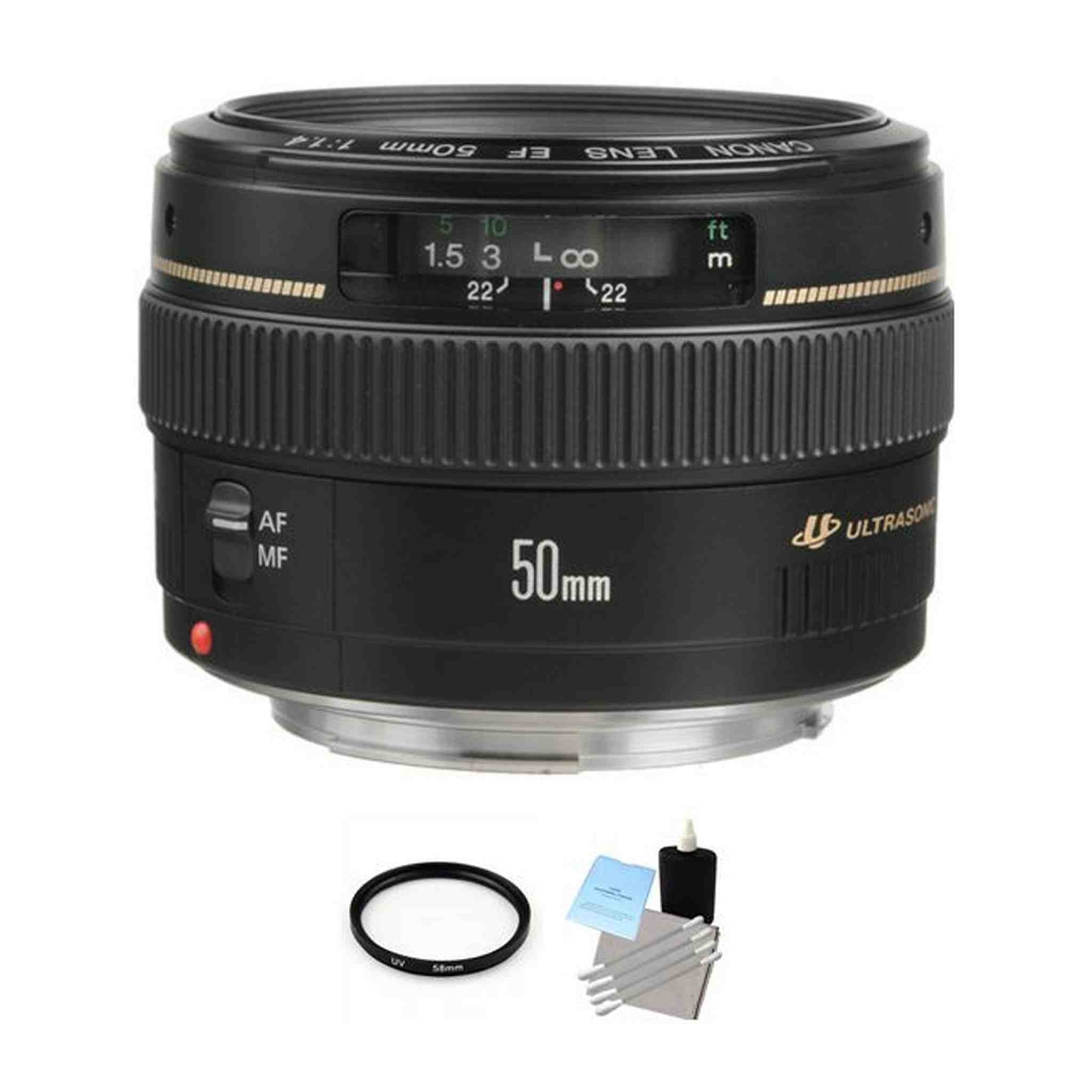 Canon EF 50mm f/1.4 USM Autofocus Lens + UV Filter & Cleaning Kit Bundle Canon