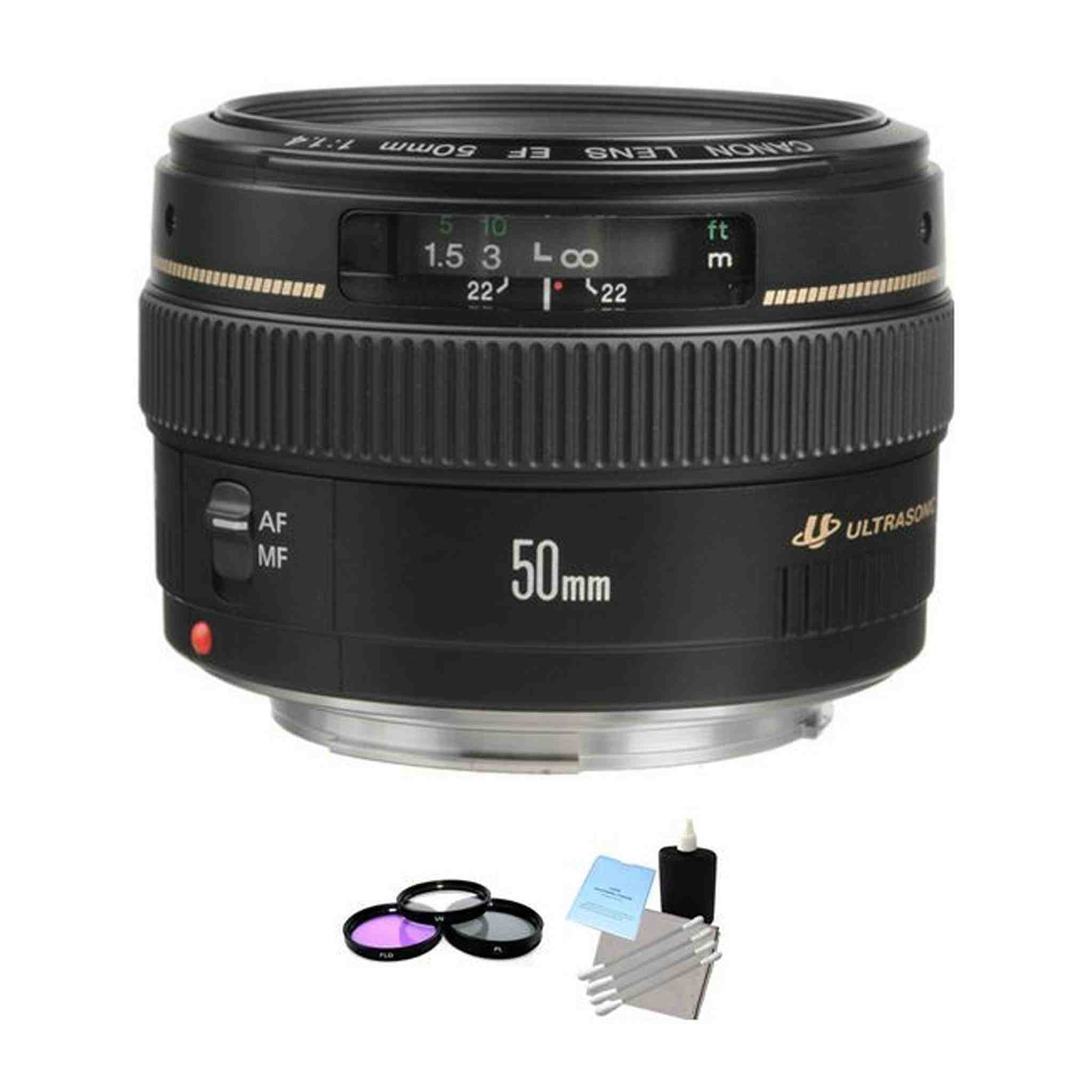 Canon EF 50mm f/1.4 USM Autofocus Lens + UV Kit & Cleaning Kit Bundle Canon