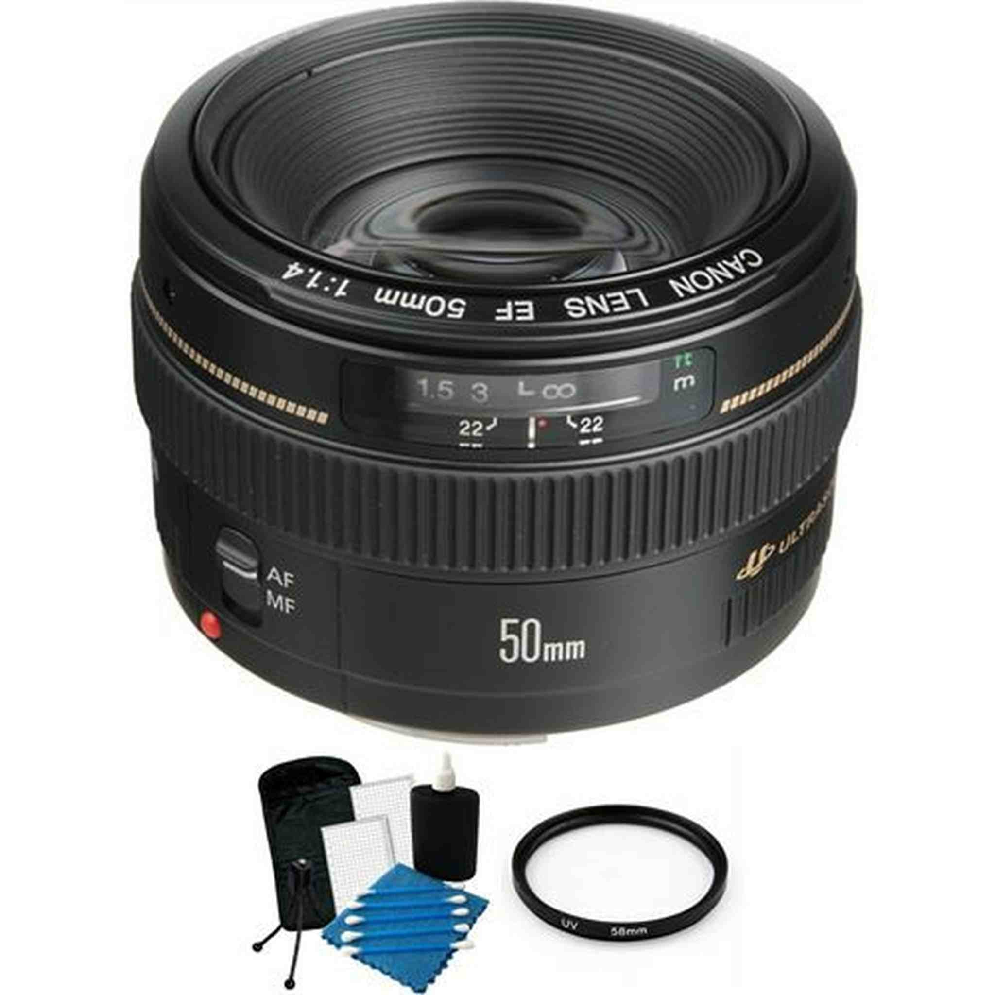 Canon EF 50mm f/1.4 USM Autofocus Lens + UV Cleaning Kit Bundle Canon