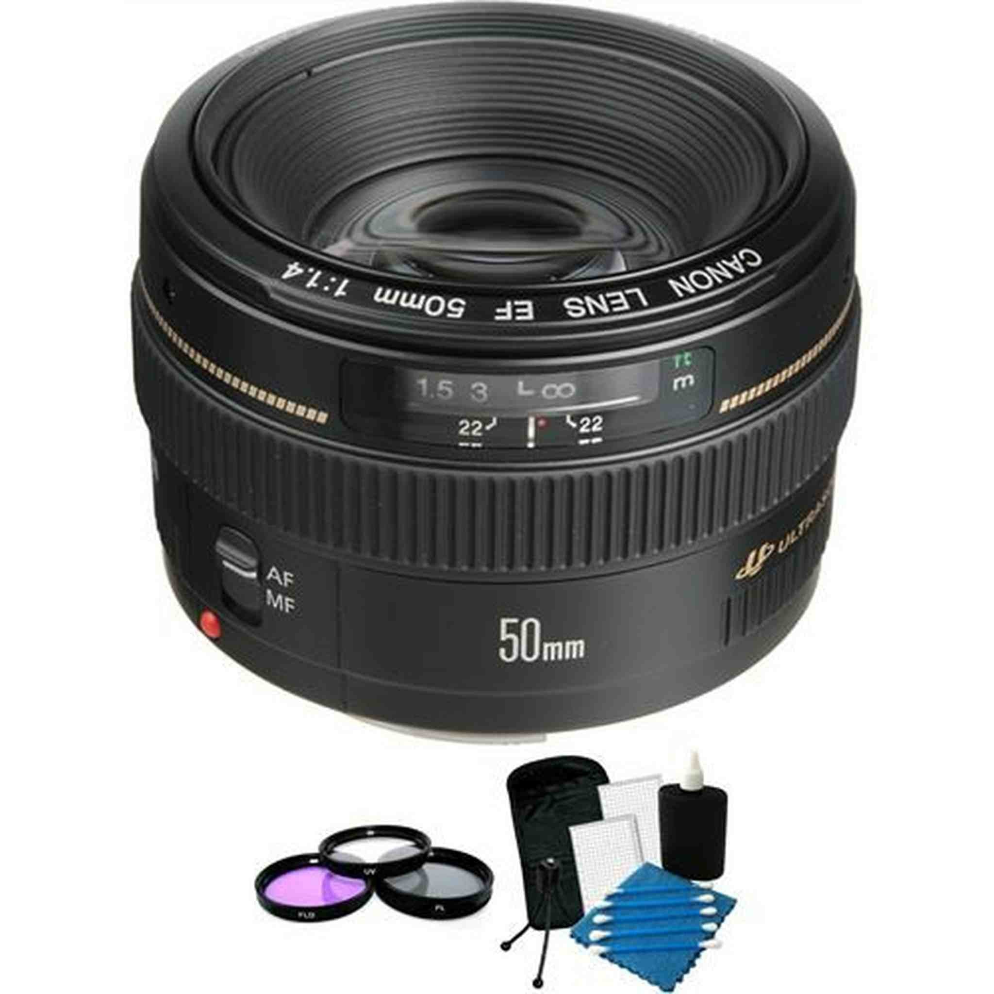 Canon EF 50mm f/1.4 USM Autofocus Lens + 3pc Filter Cleaning Kit Bundle Canon