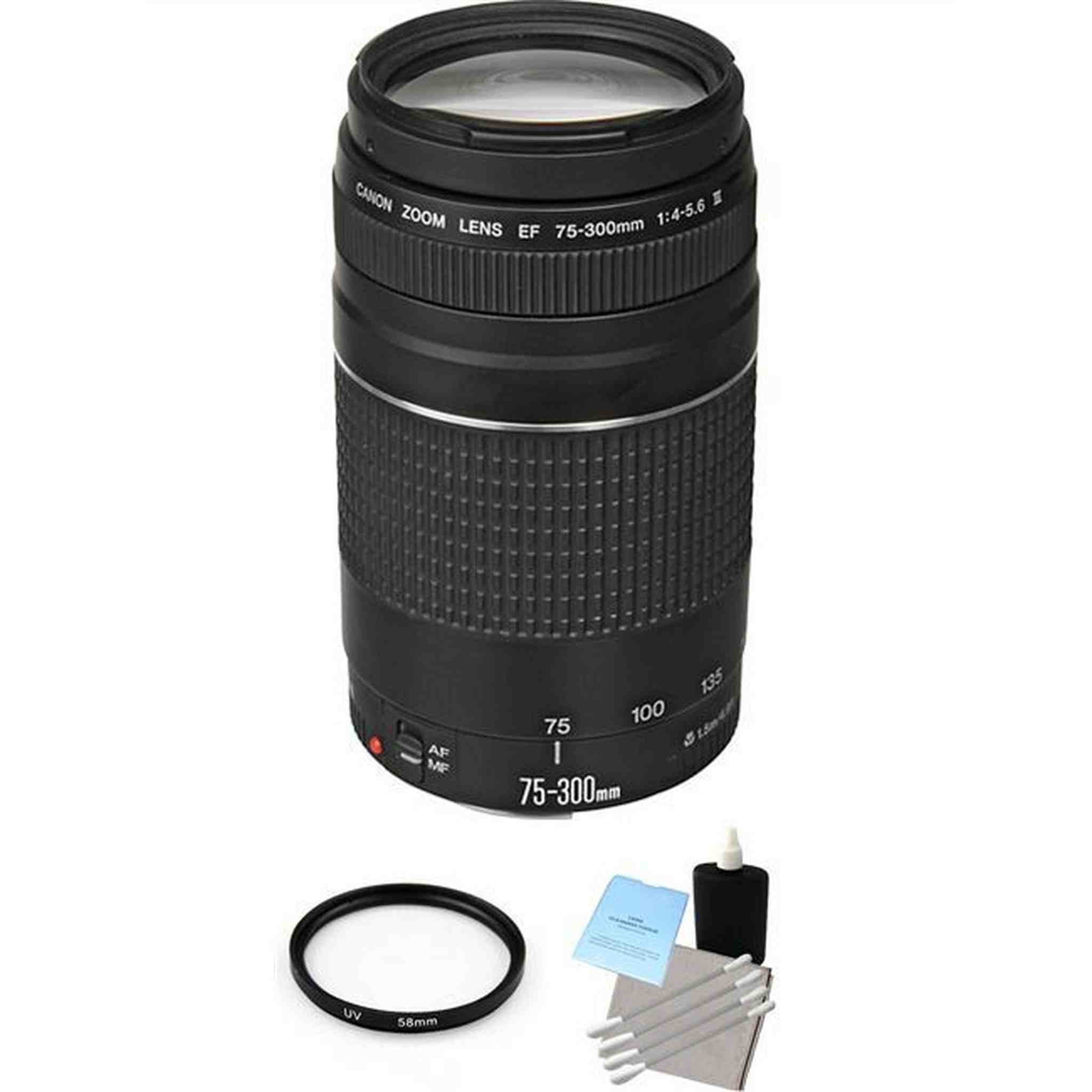 Canon EF 75-300mm F/4.0-5.6 III Lens + UV Filter & Lens Cleaning Kit Bundle Canon