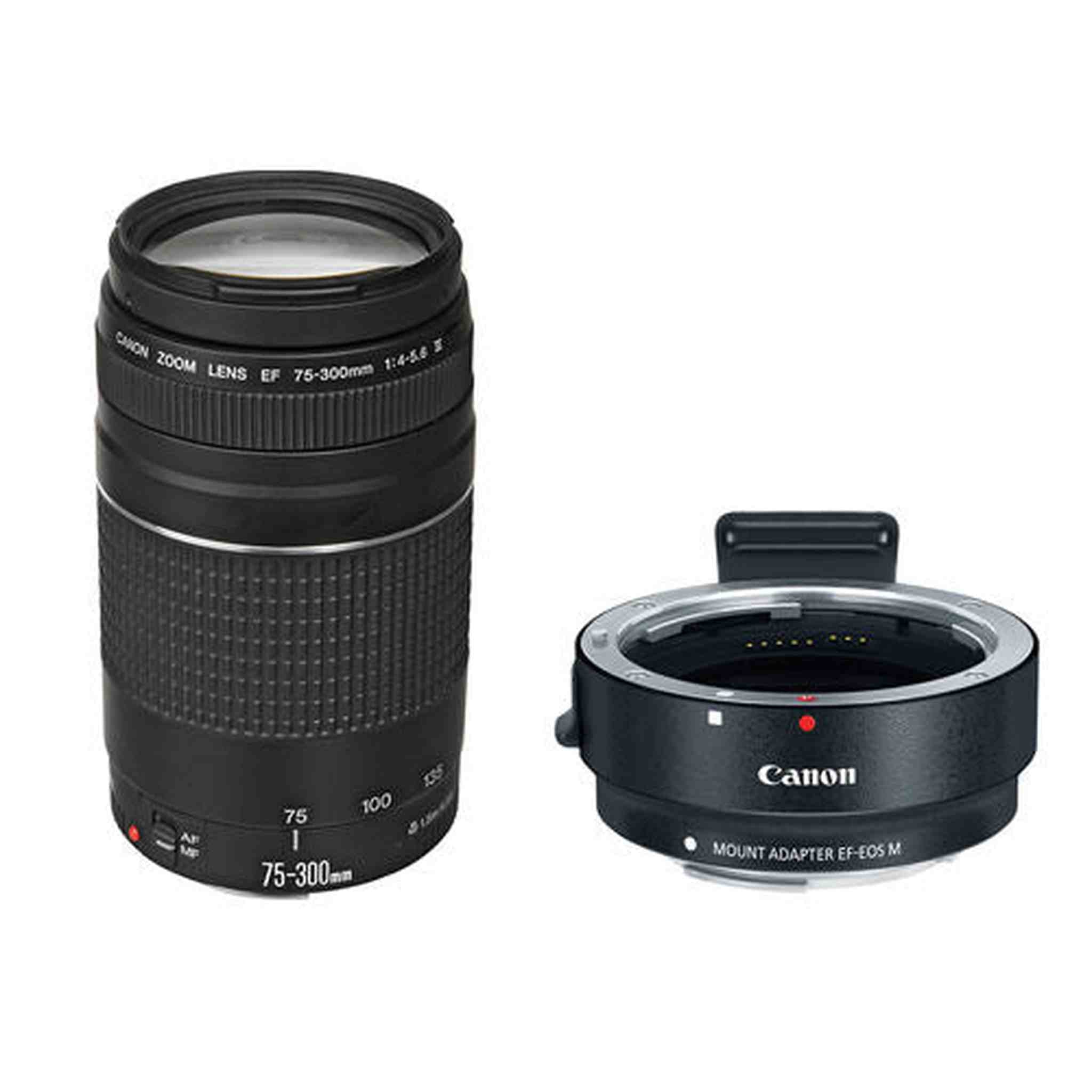 Canon EF 75-300mm f/4.0-5.6 III Lens w/Canon EF-M Lens Adapter Kit for EF Lenses Bundle Canon