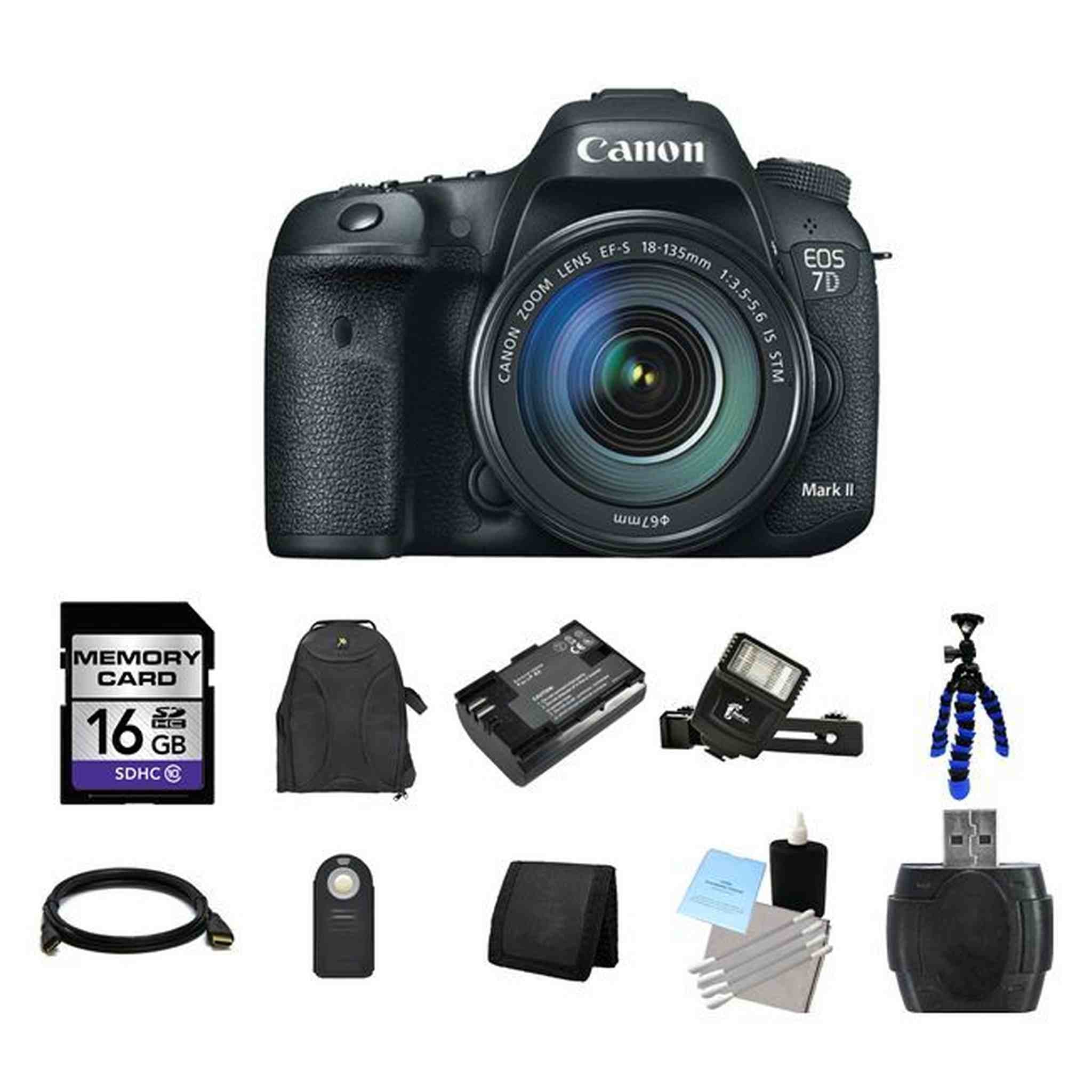 Canon EOS 7D Mark II 20.2MP Digital SLR Camera w/18-135mm Lens 16GB Card Bundle Canon