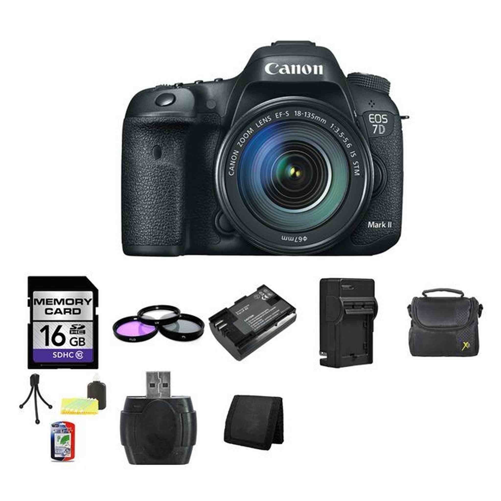 Canon EOS 7D Mark II DSLR Camera w/18-135mm Lens 16GB Card Bundle Canon