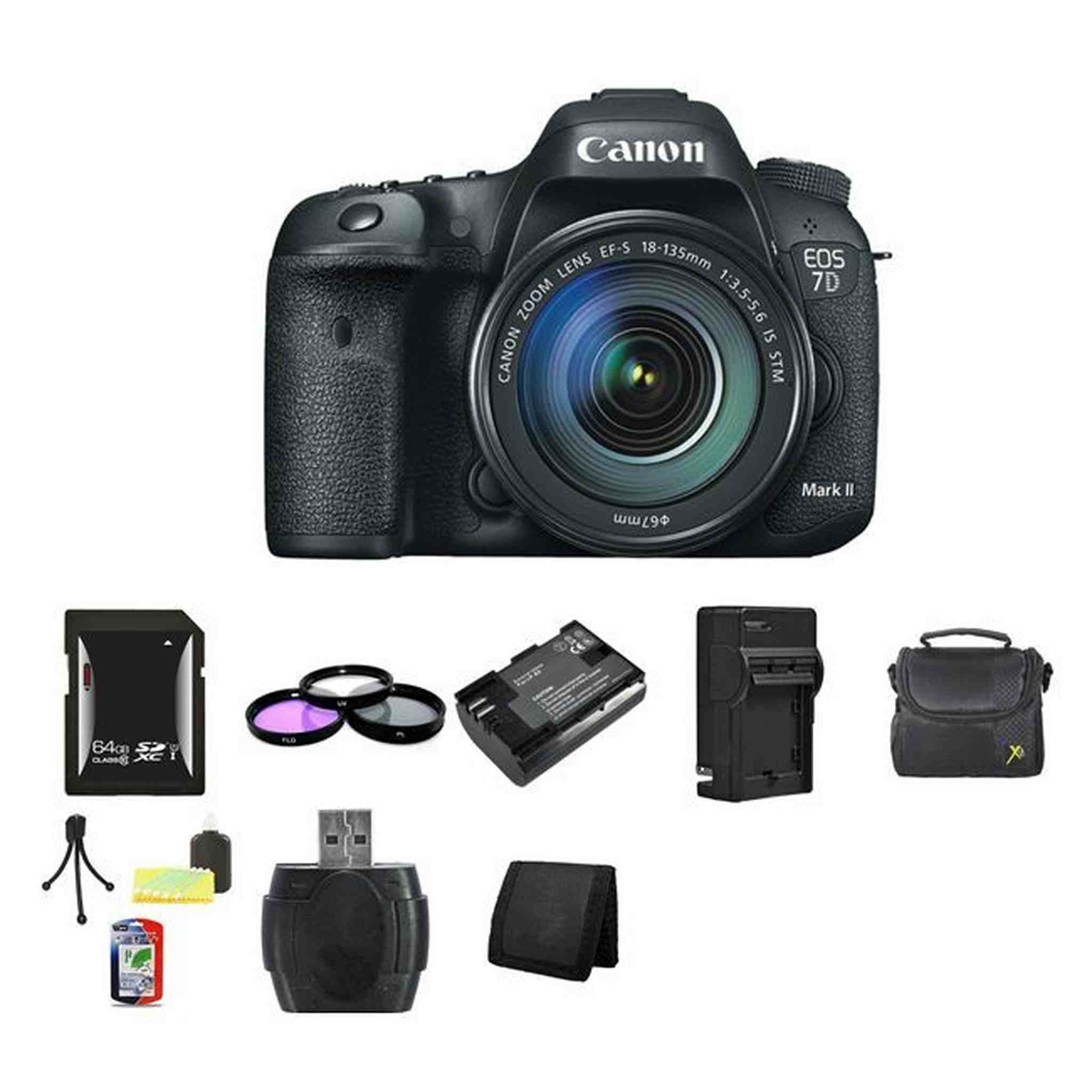 Canon EOS 7D Mark II 20.2MP Digital SLR Camera w/18-135mm Lens 64GB Package Canon