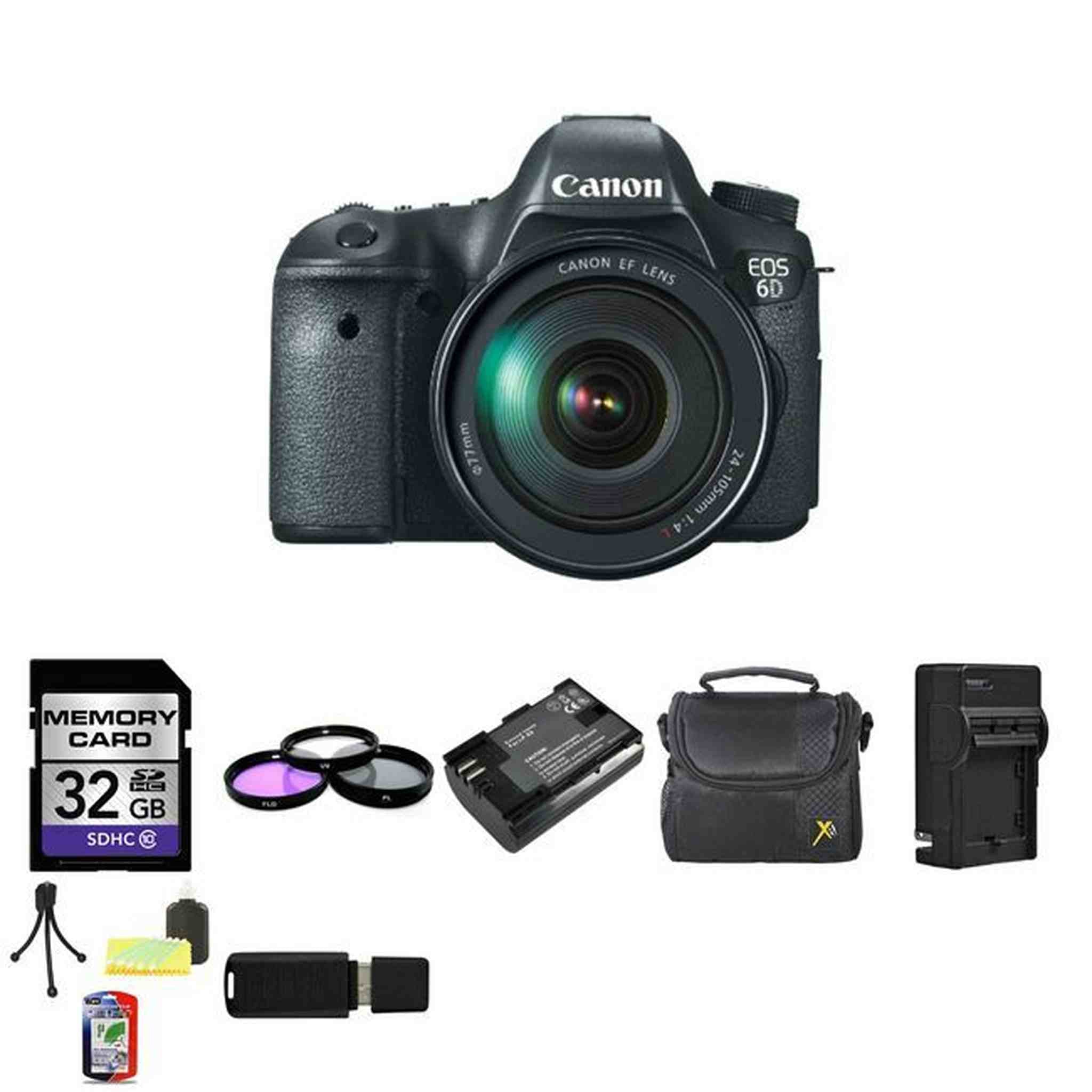 Canon EOS 6D Digital Camera w/ 24-105mm Lens 32GB Bundle Canon