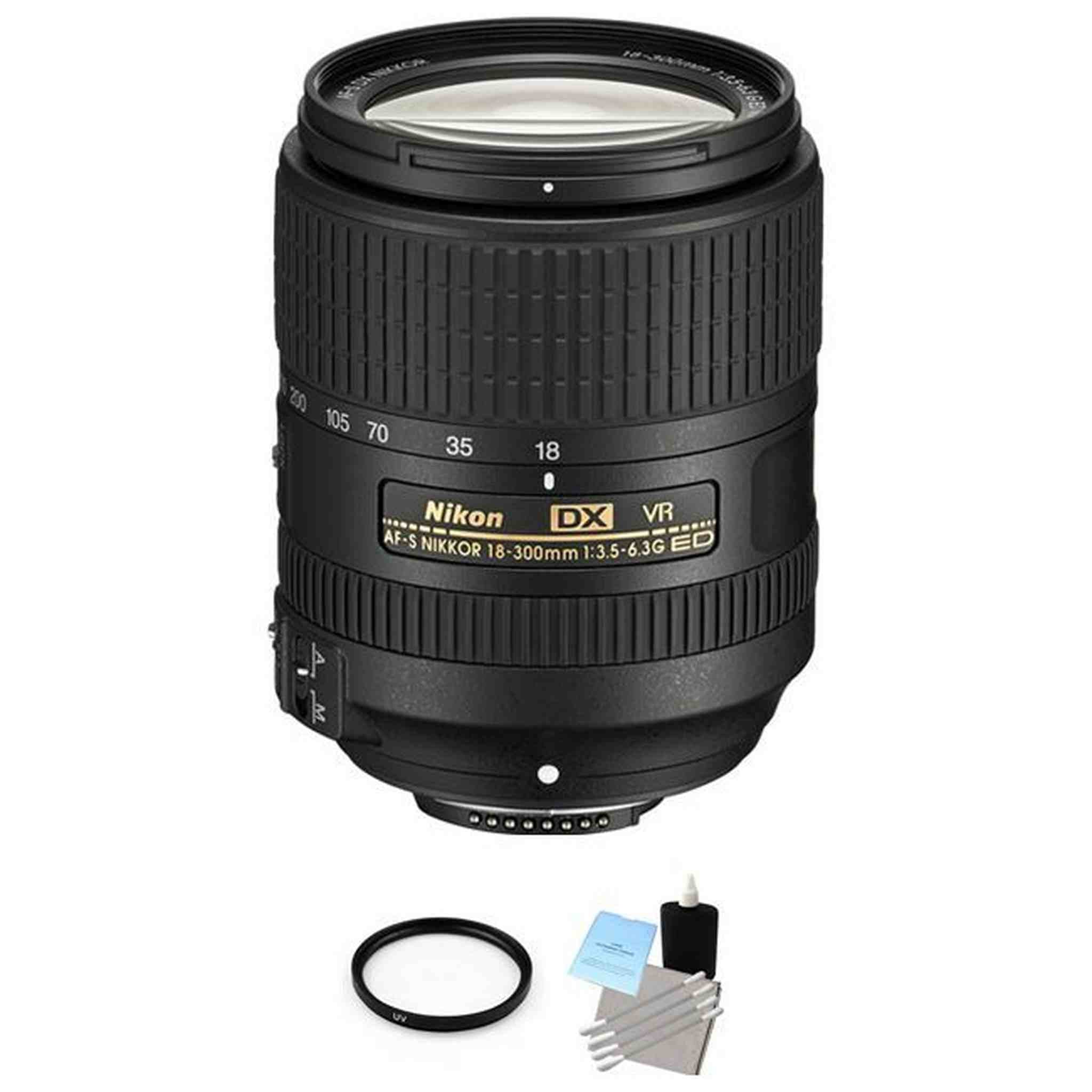 Nikon AF-S DX NIKKOR 18-300mm f/3.5-6.3G ED VR Lens + UV Filter & Cleaning Kit Base Bundle Nikon