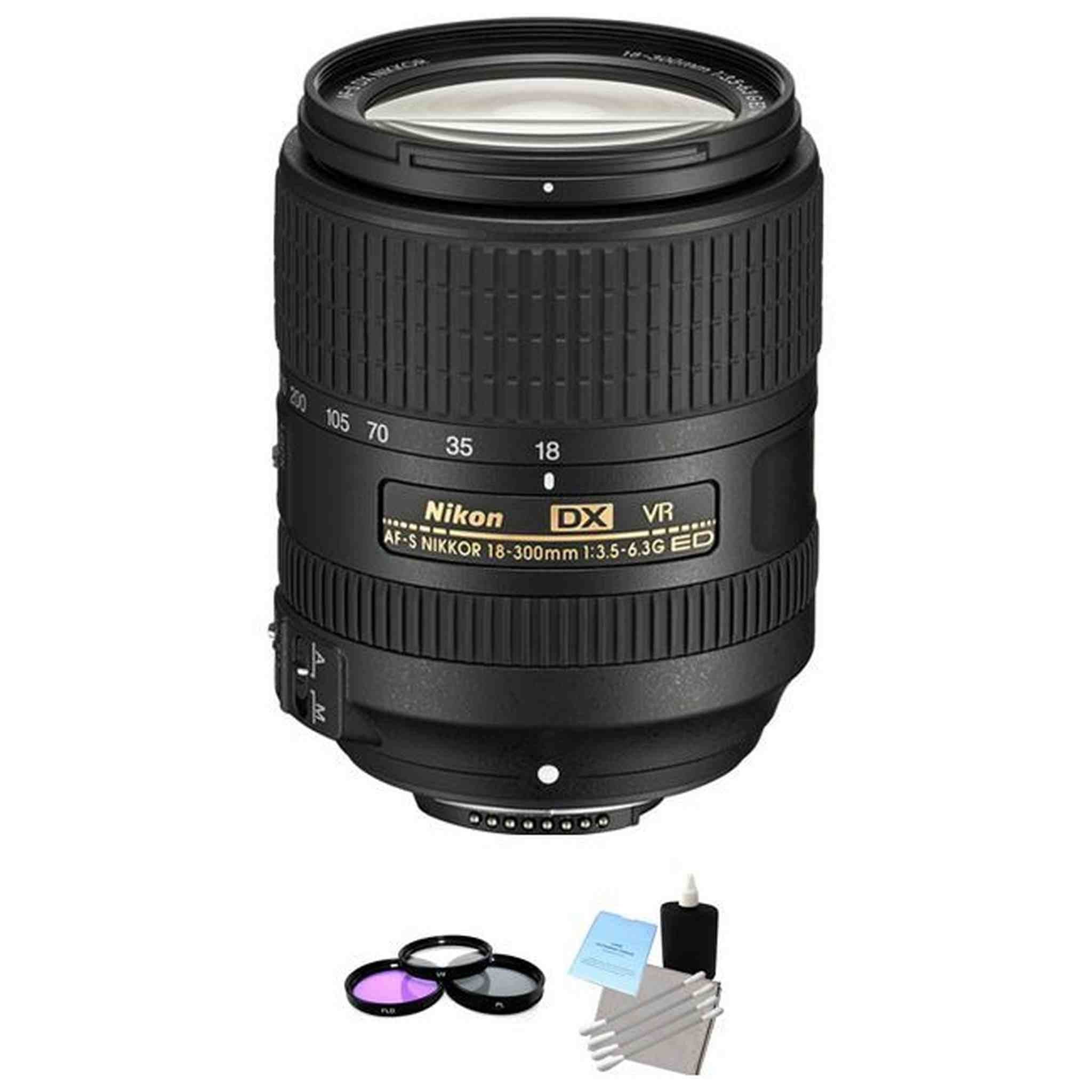 Nikon AF-S DX NIKKOR 18-300mm f/3.5-6.3G ED VR Lens + UV Kit & Cleaning Kit Starter Bundle Nikon