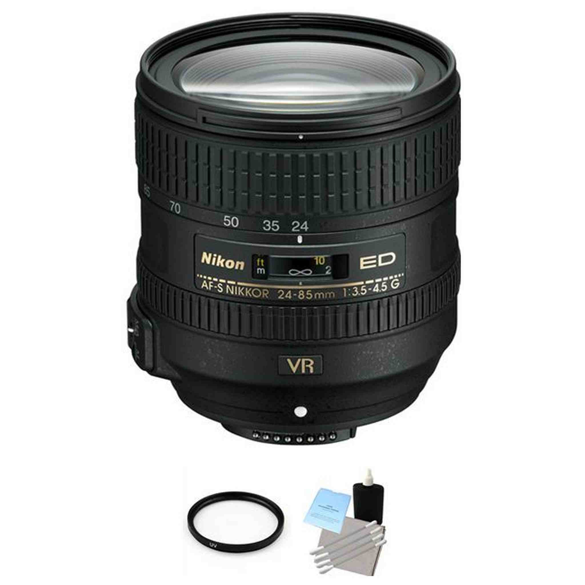 Nikon AF-S NIKKOR 24-85mm f/3.5-4.5G ED VR Lens + UV Filter & Cleaning Kit Base Bundle Nikon