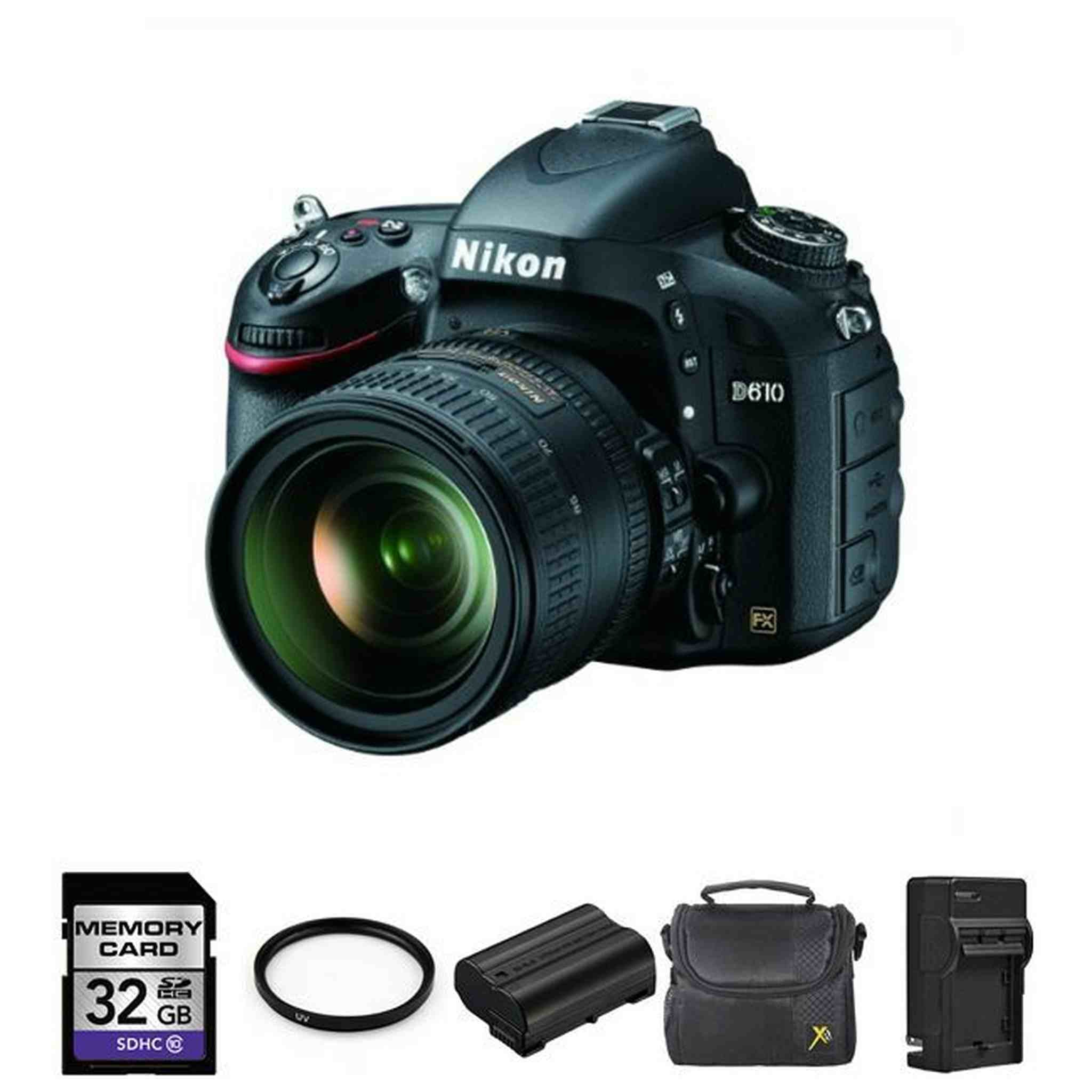 Nikon D610 Digital SLR Camera w/24-85mm Lens + 2 Batteries, 32GB Base Bundle Nikon