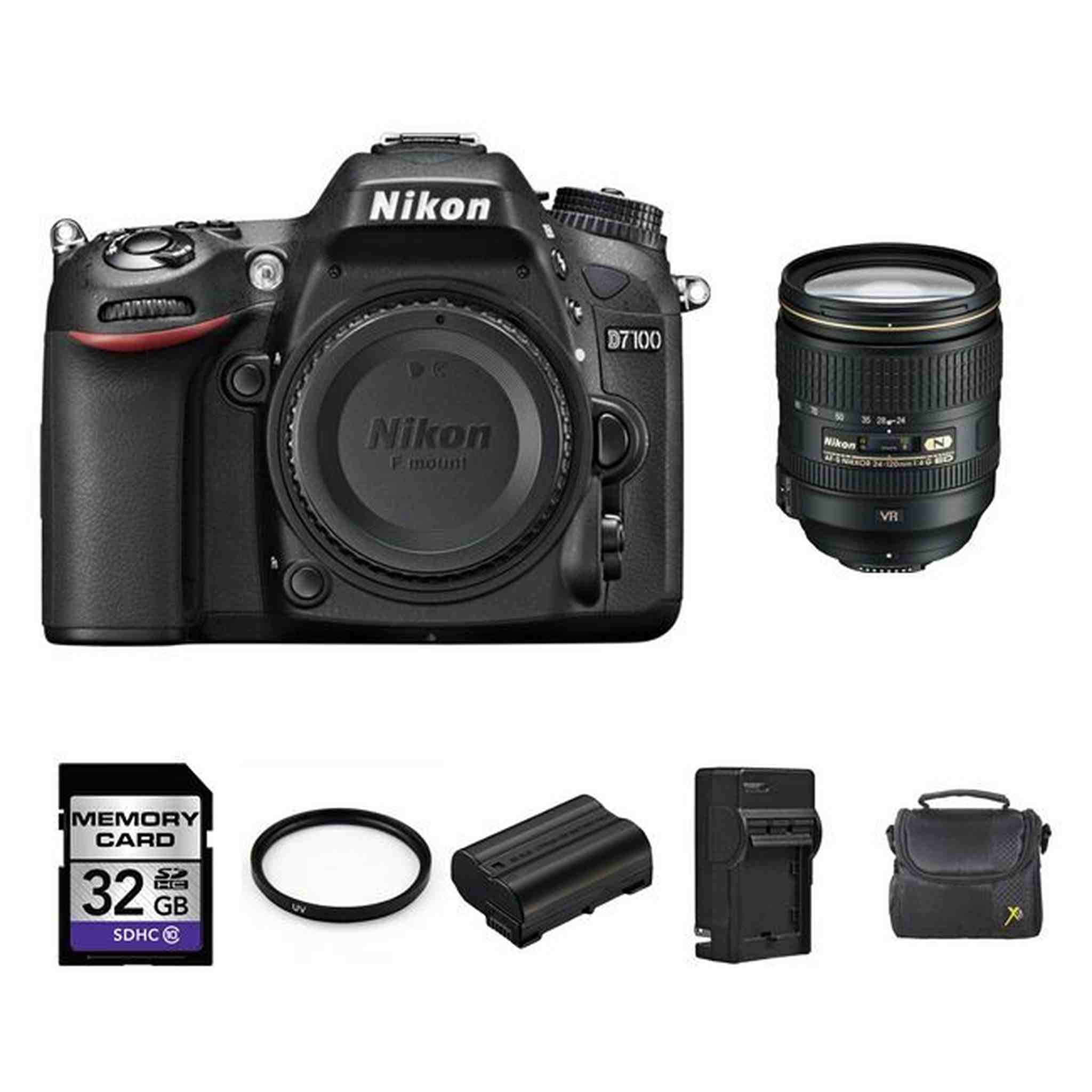 Nikon D7100 DSLR Camera w/24-120mm Lens + 2 Batteries, 32GB & More Nikon