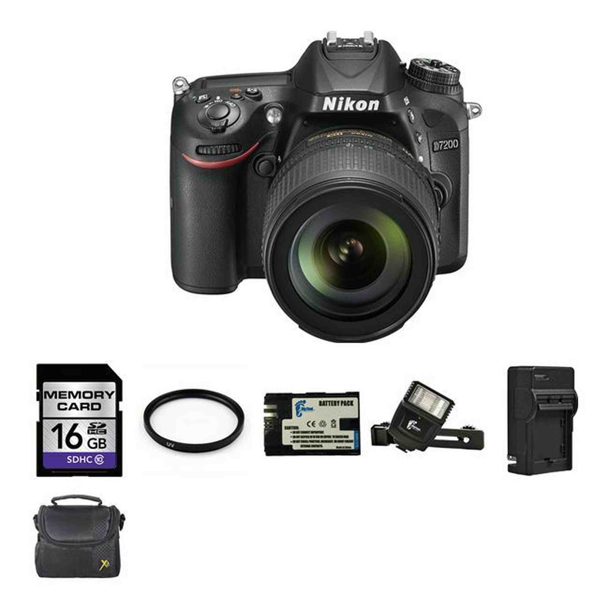 Nikon D7200 DSLR Camera w/18-105mm Lens + 2 Batteries, 16GB, Flash Bundle Nikon