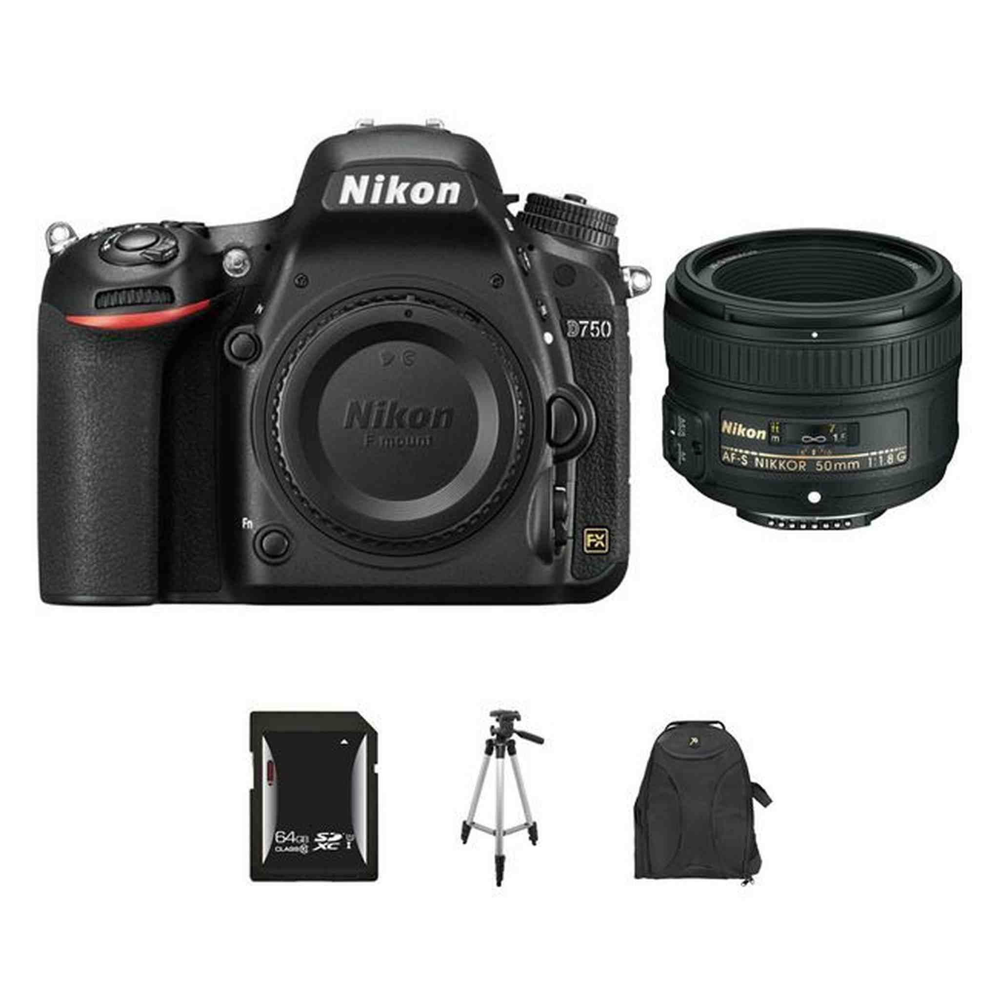 Nikon D750 DSLR Camera w/50mm Lens 64GB Bundle Nikon