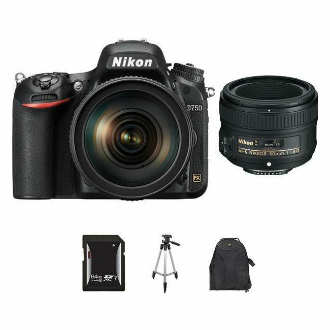 Nikon D750 DSLR Camera w/24-120mm & 50mm Lenses 64GB Bundle Nikon