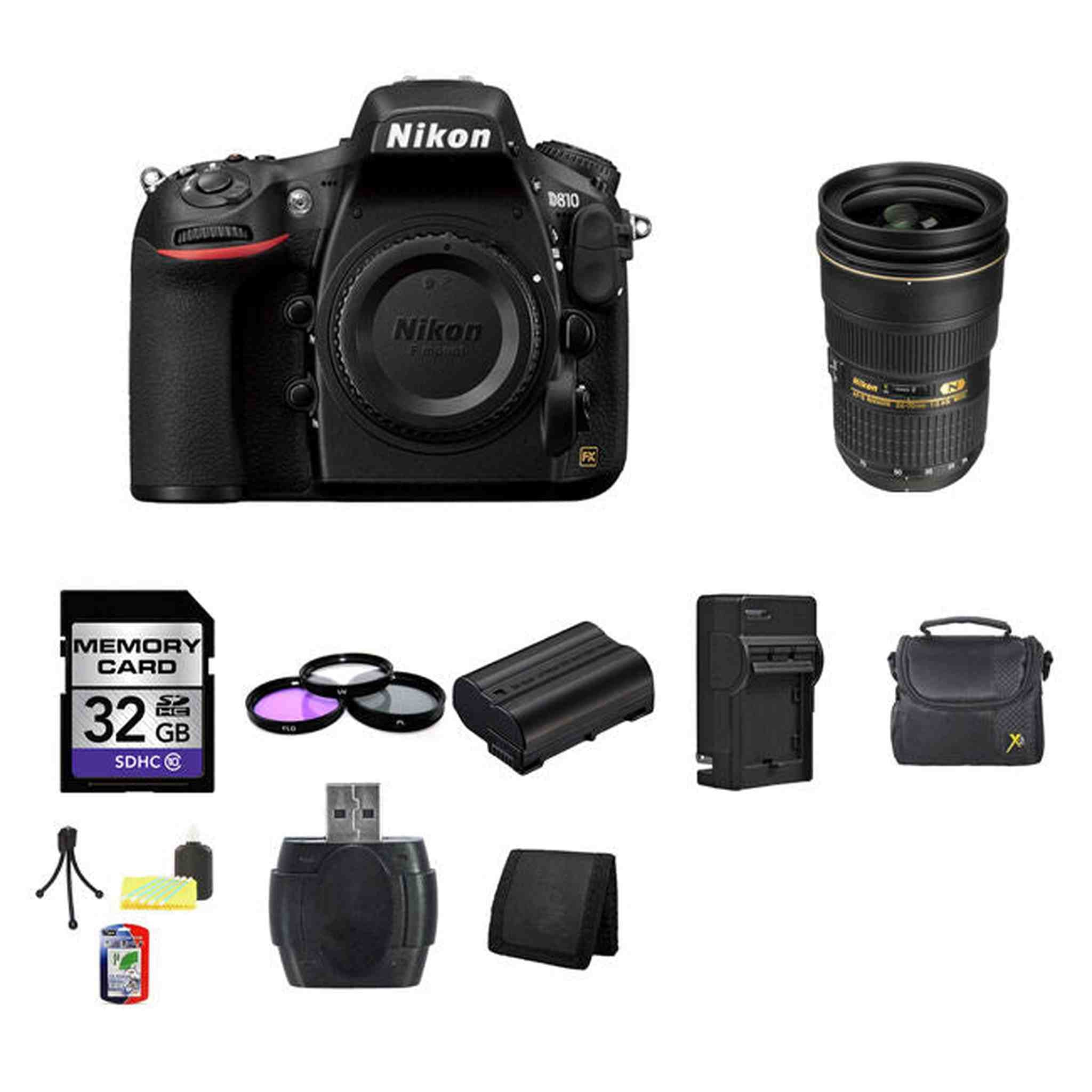 Nikon D810 Digital SLR Camera w/24-70mm Lens 32GB Bundle Nikon