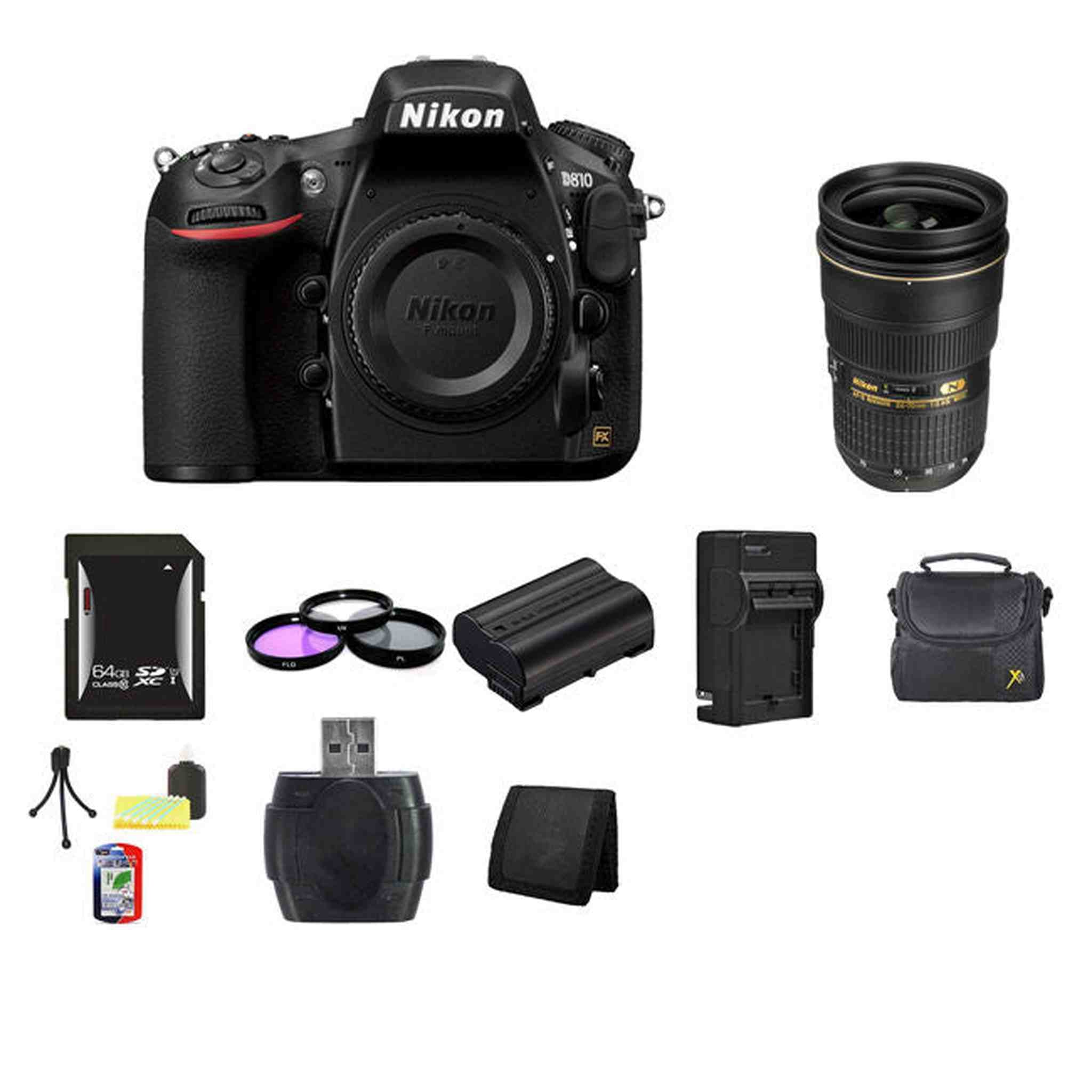 Nikon D810 Digital SLR Camera w/24-70mm Lens 64GB Bundle Nikon