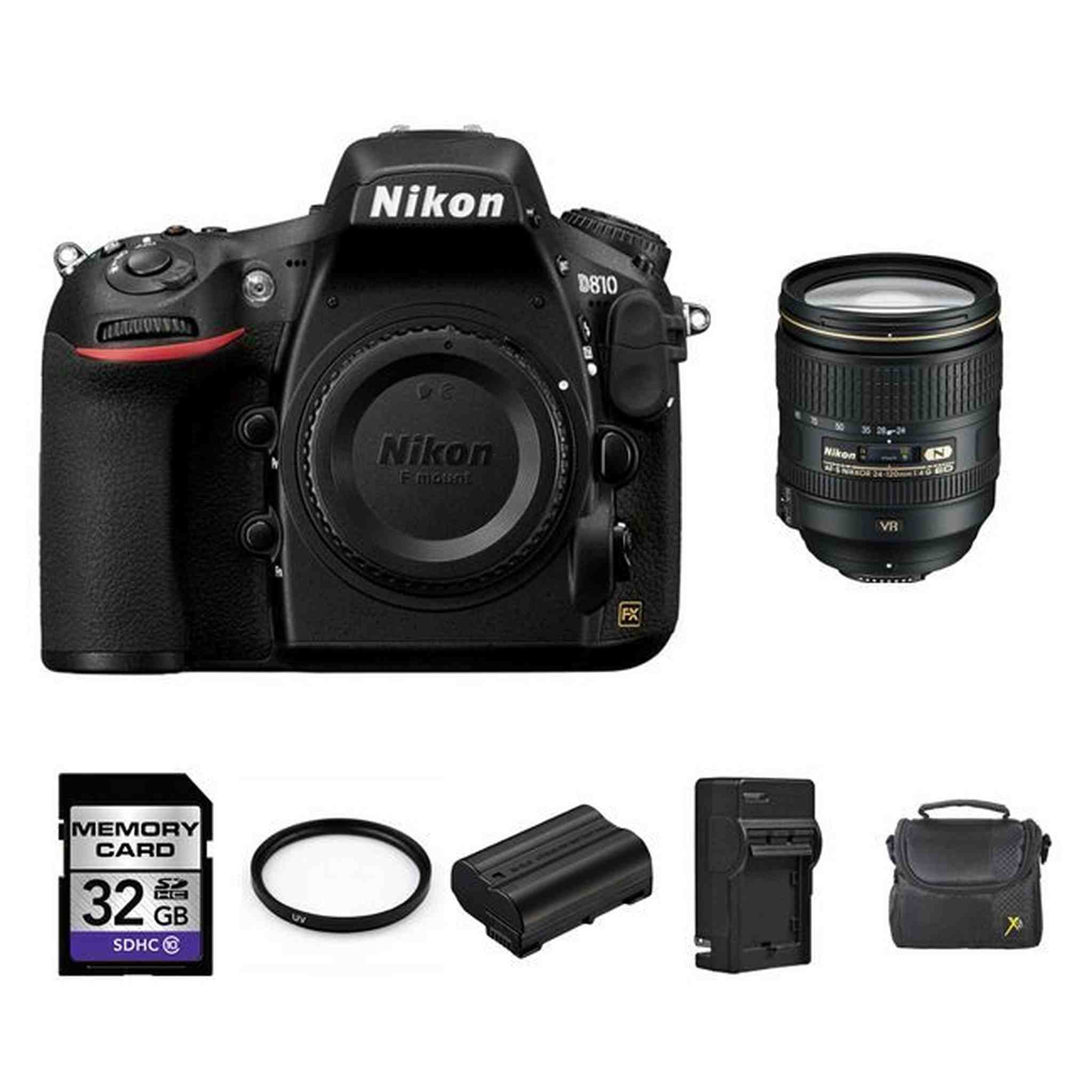 Nikon D810 DSLR Camera w/24-120mm Lens + 2 Batteries, 32GB Advanced Bundle Nikon