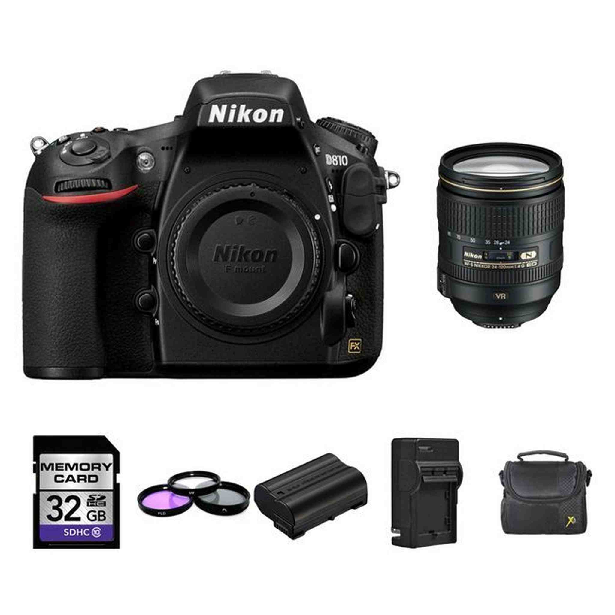 Nikon D810 DSLR Camera w/24-120mm Lens + 2 Batteries, 32GB Ultimate Bundle Nikon