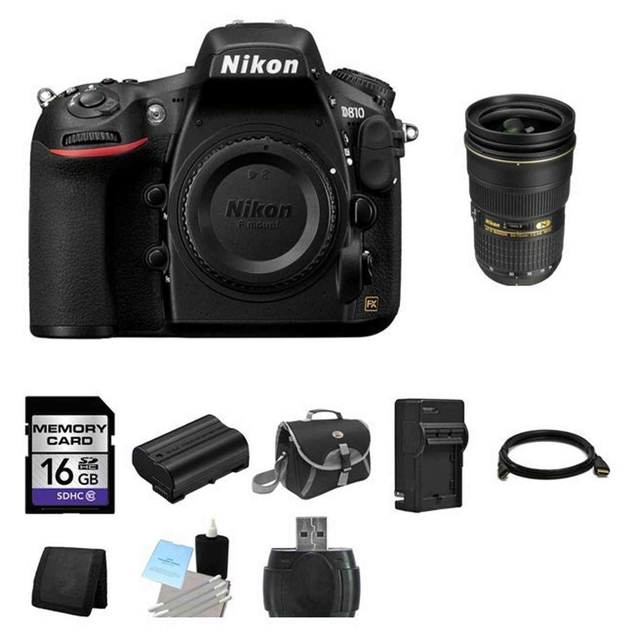 Nikon D810 DSLR Camera w/24-70mm Lens 16GB Full Kit Nikon