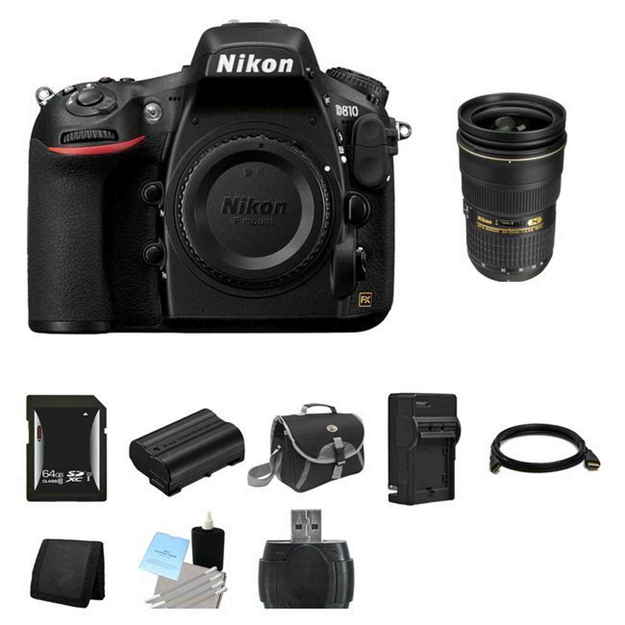 Nikon D810 DSLR Camera w/24-70mm Lens 64GB Bundle Nikon