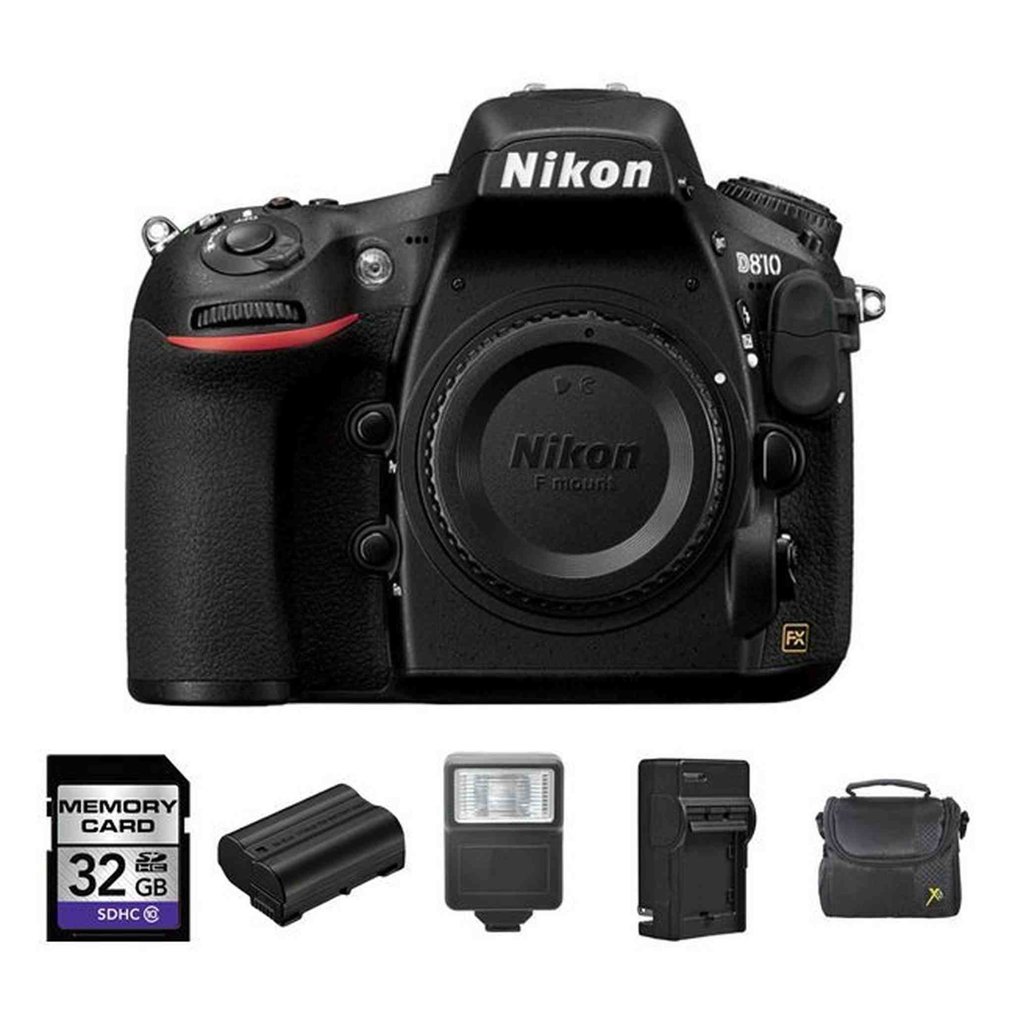 Nikon D810 DSLR Camera + 2 Batteries, 32GB, Flash Bundle Nikon