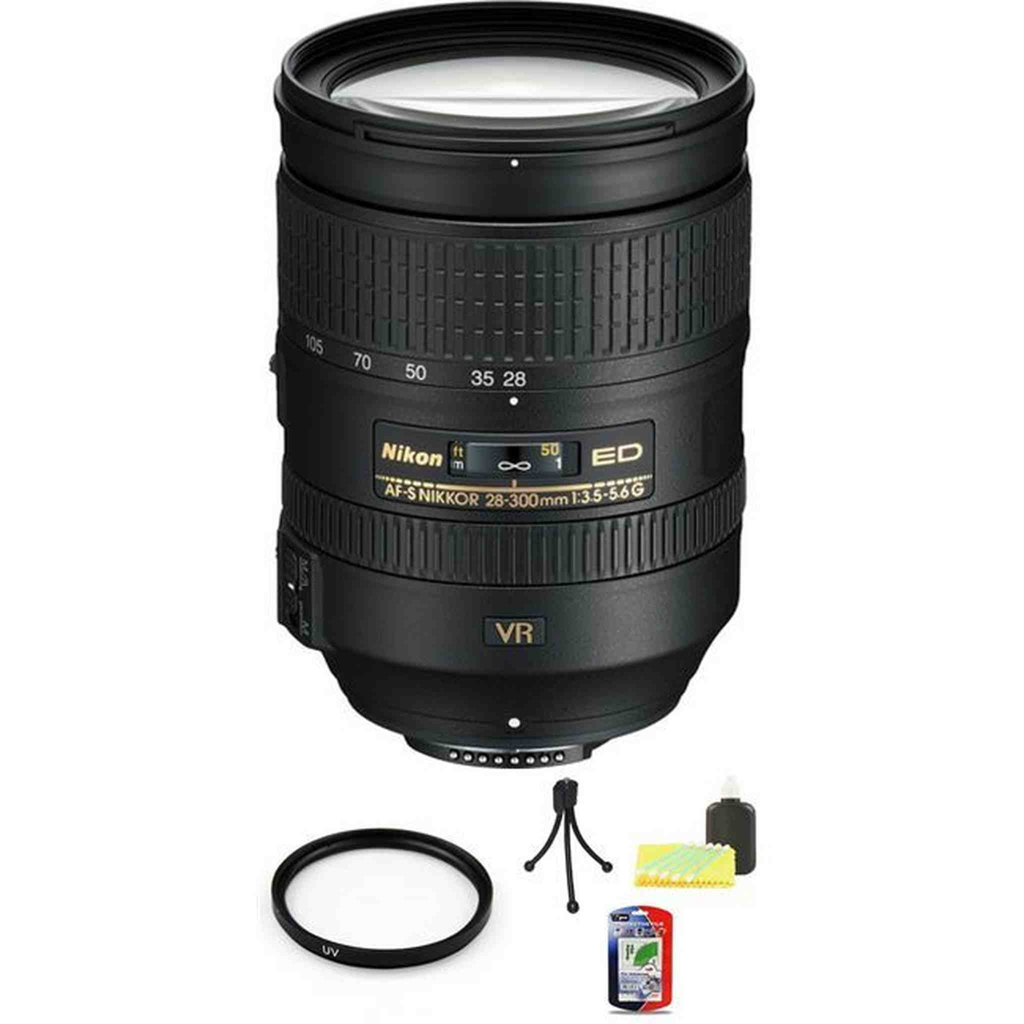 Nikon Nikkor AF-S 28-300mm F/3.5-5.6 VR G ED Lens + UV Filter & Cleaning Kit Bundle Nikon