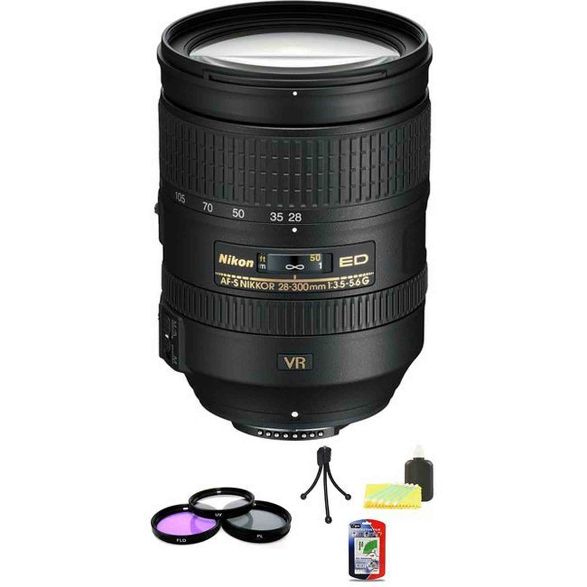 Nikon Nikkor AF-S 28-300mm F/3.5-5.6 VR G ED Lens + UV Kit & Cleaning Kit Bundle Nikon