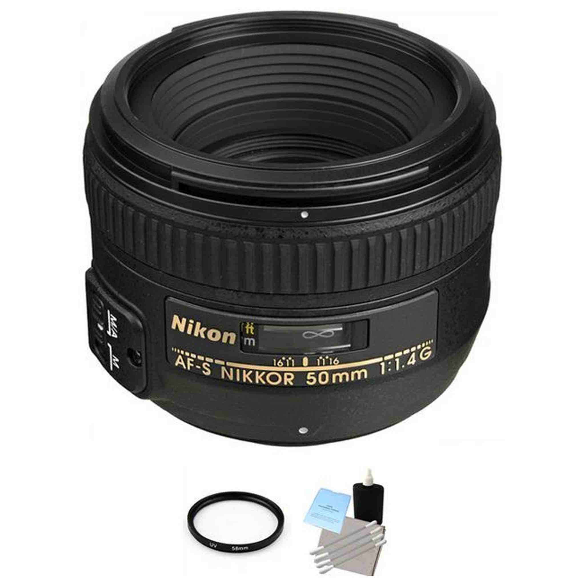 Nikon AF-S Nikkor 50mm f/1.4G Autofocus Lens + UV Filter & Cleaning Kit Base Bundle Nikon