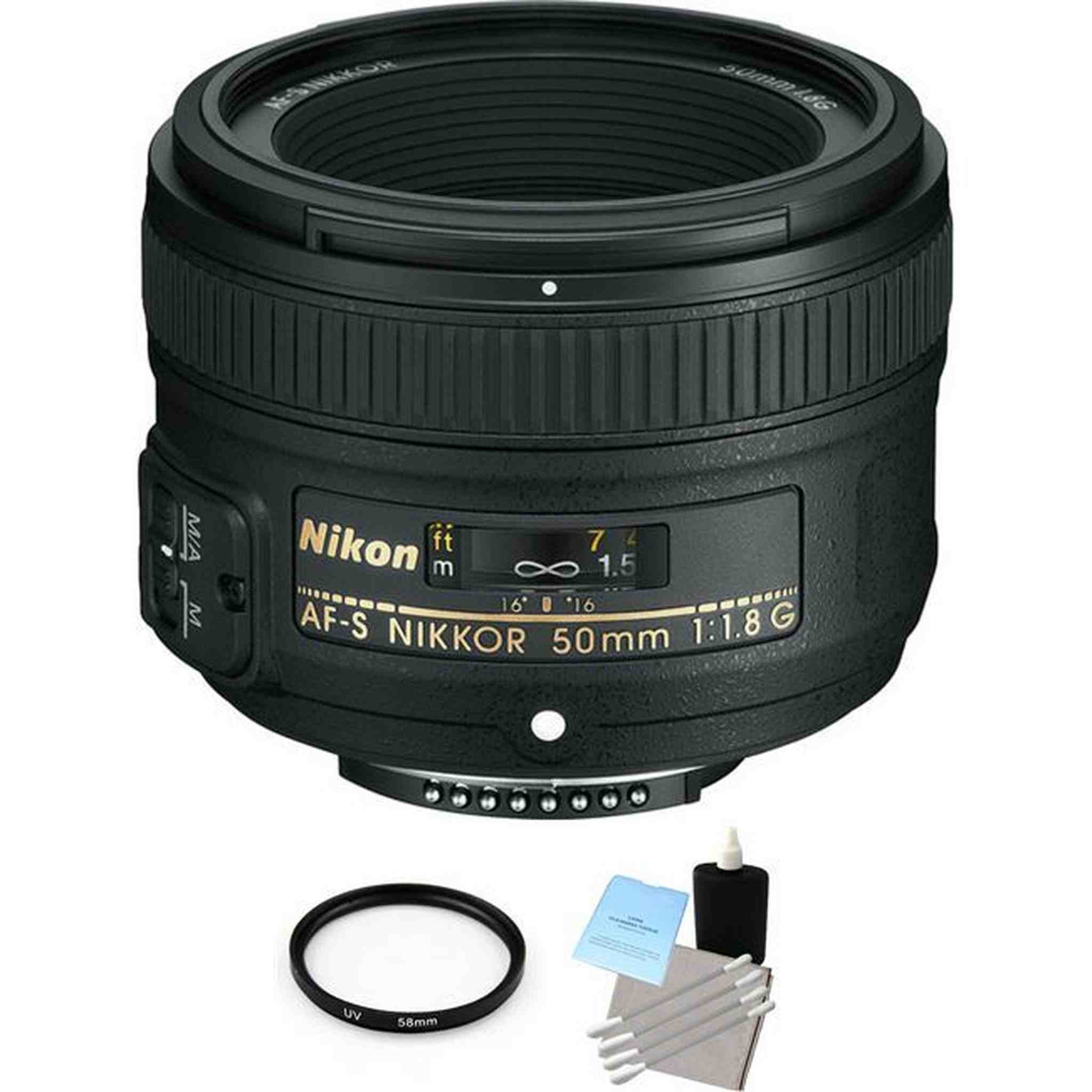 Nikon Nikkor AF-S 50 mm F/1.8G AF-D FX Lens + UV Filter & Cleaning Kit Bundle Nikon