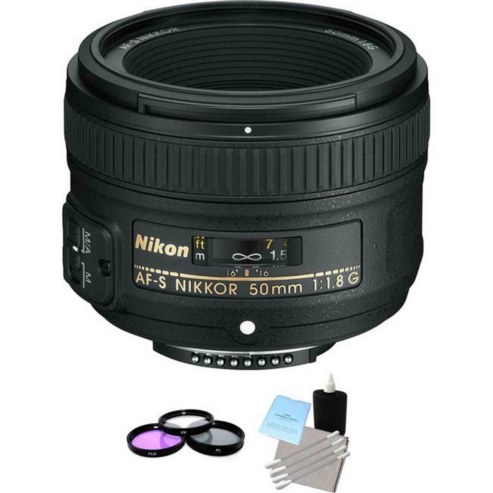 Nikon Nikkor AF-S 50 mm F/1.8G AF-D FX Lens + UV Kit & Cleaning Kit Bundle Nikon