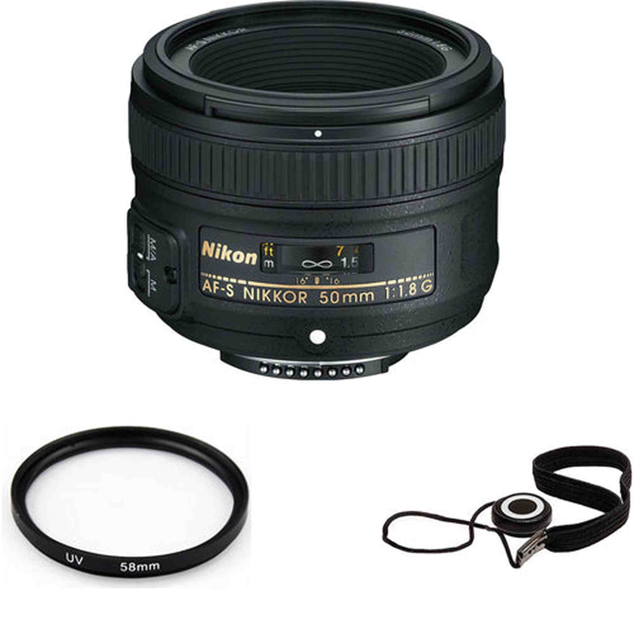 Nikon AF-S NIKKOR 50mm f/1.8G Lens + UV Filter & Cap Keeper Bundle Nikon