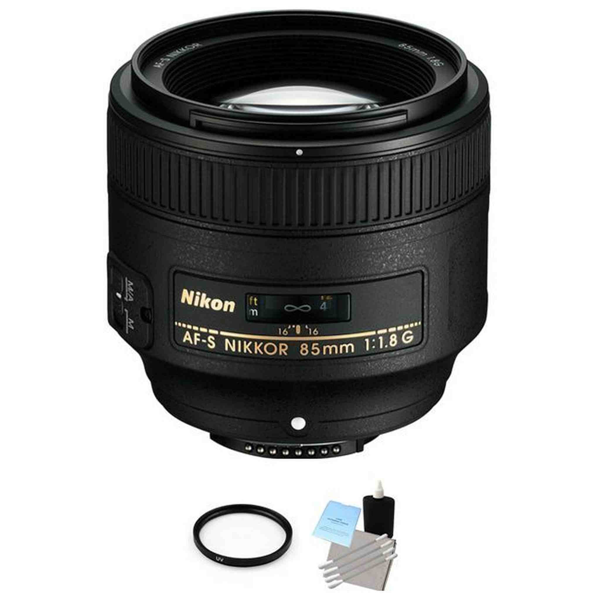 Nikon AF-S NIKKOR 85mm f/1.8G Lens + UV Filter & Cleaning Kit Base Bundle Nikon