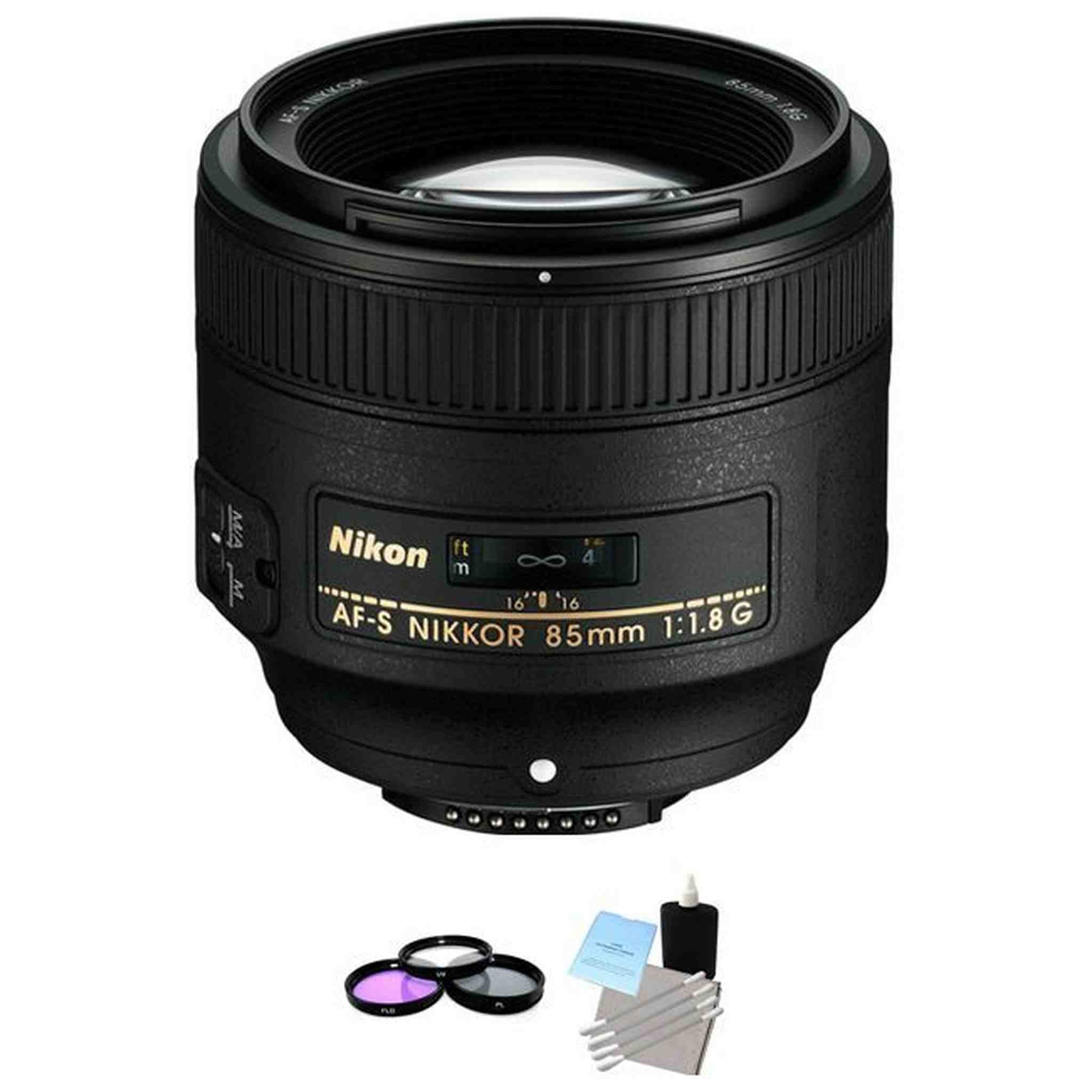 Nikon AF-S NIKKOR 85mm f/1.8G Lens + UV Kit & Cleaning Kit Starter Bundle Nikon