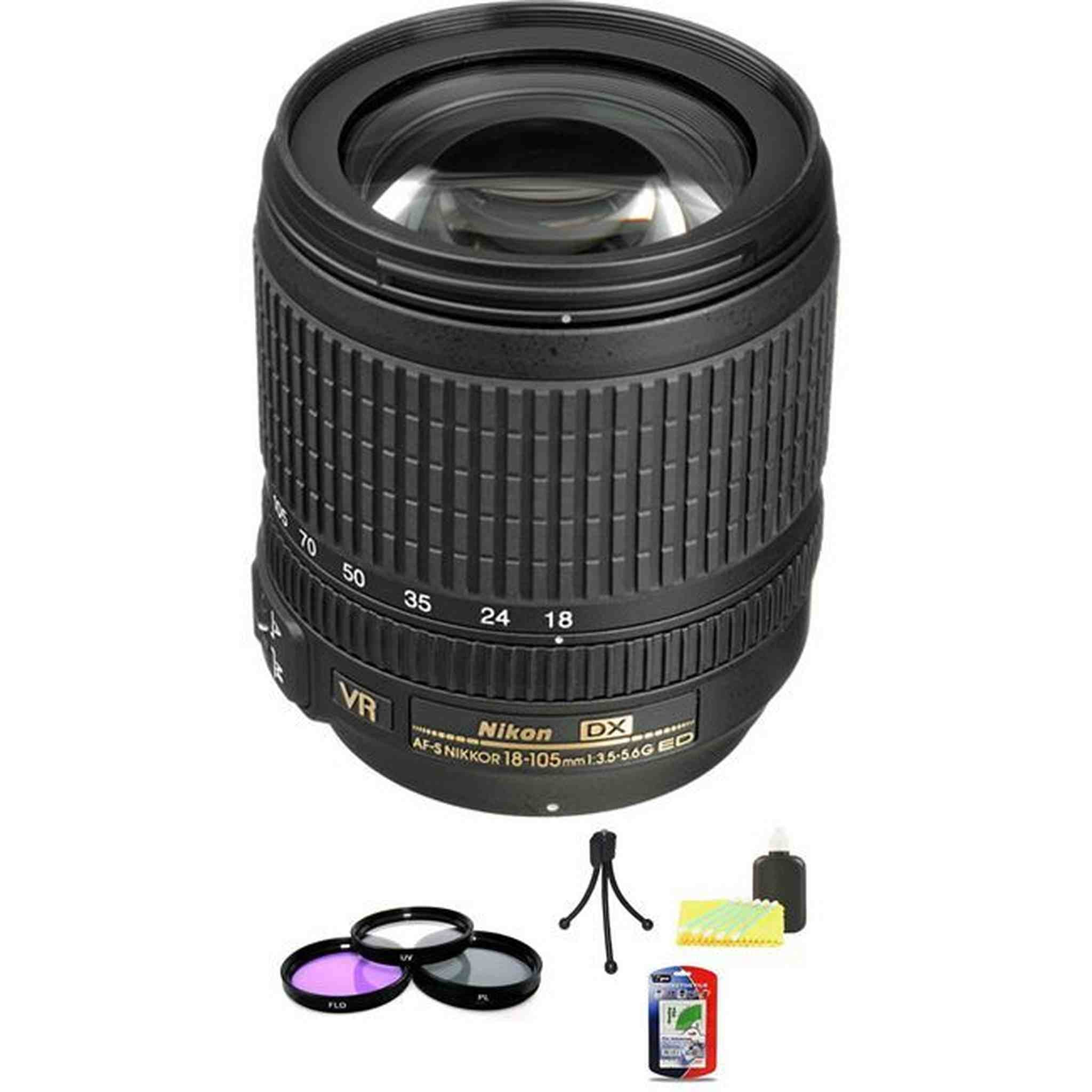 Nikon Nikkor 18-105mm F/3.5-5.6 AF-S VR DX G ED Lens + UV Kit & Cleaning Kit Starter Bundle Nikon