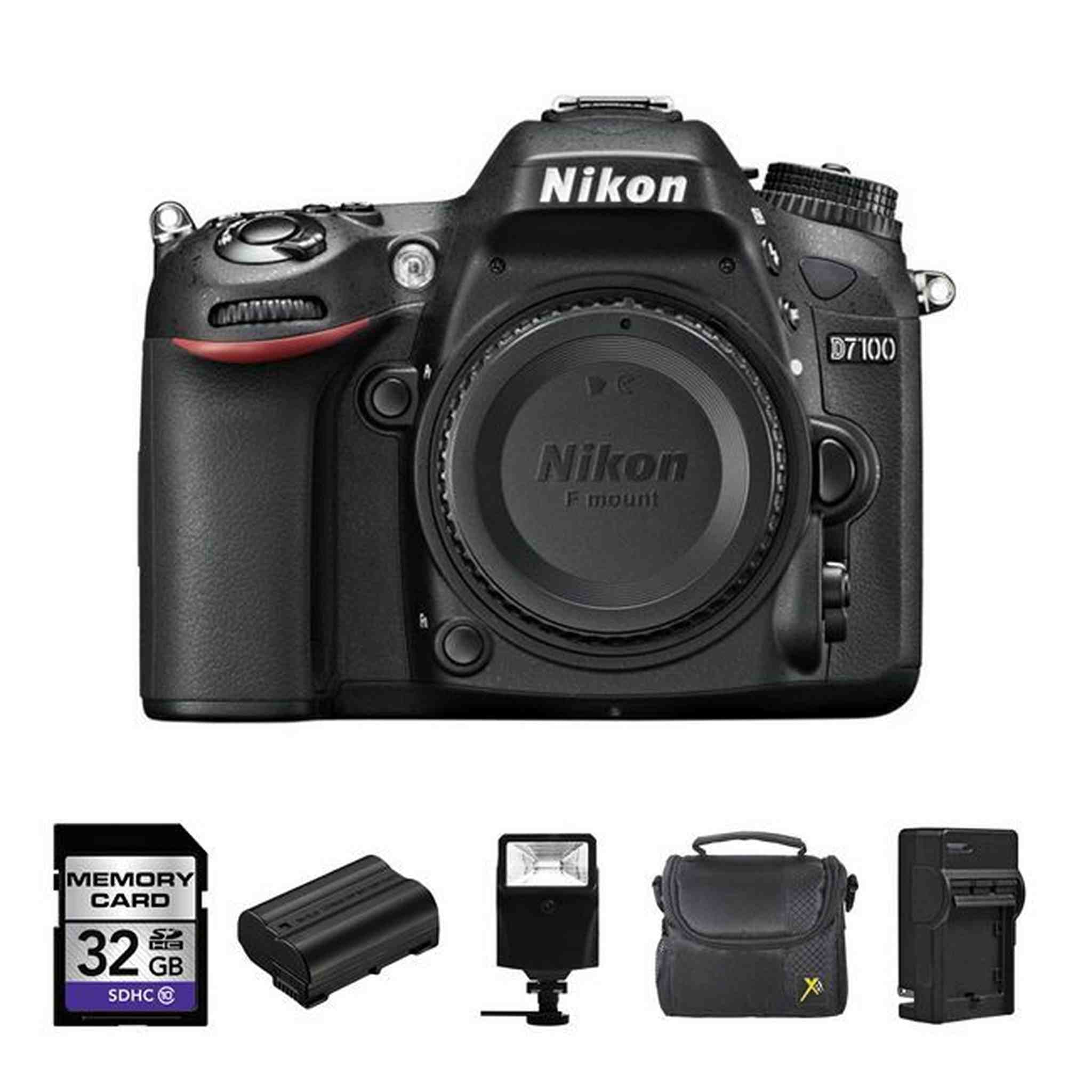 Nikon D7100 Digital Camera Body + 2 Batteries, 32GB, Flash Bundle Nikon