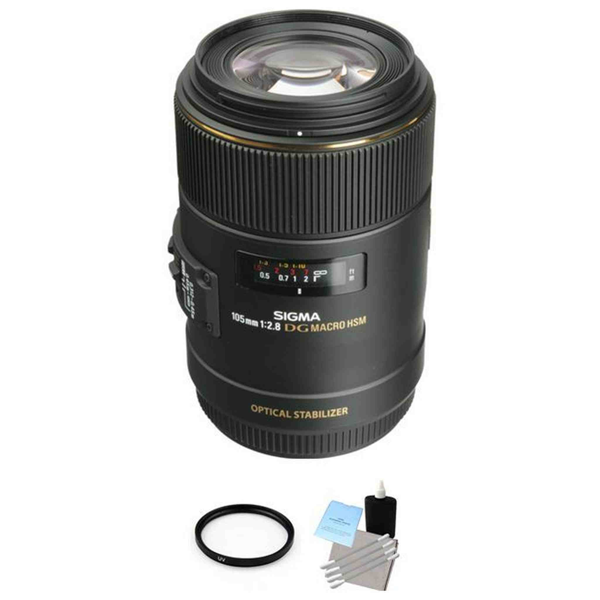 Sigma 105mm f/2.8 EX DG OS HSM Macro Lens for Canon + UV Filter & Cleaning Kit Base Bundle Sigma