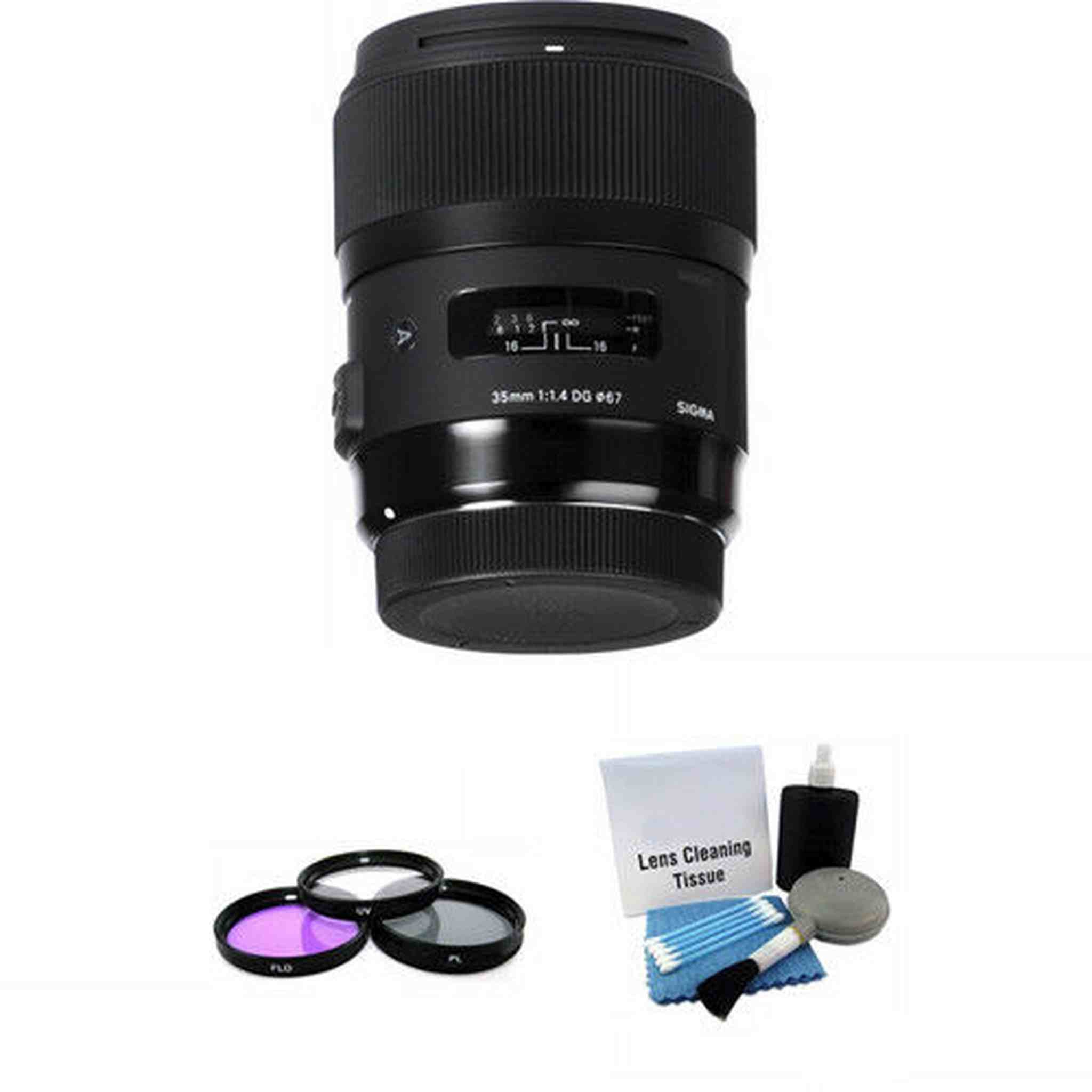 Sigma 35mm F/1.4 HSM DG Lens For Nikon + UV Kit & Cleaning Kit Bundle Sigma