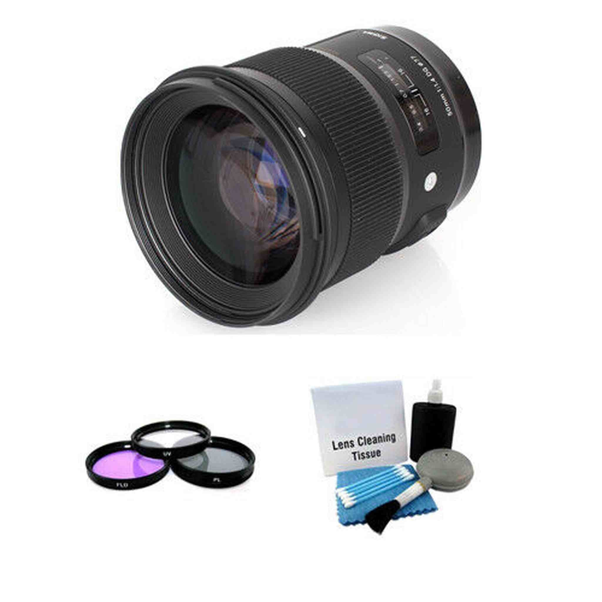 Sigma 50mm f/1.4 DG HSM Art Lens for Nikon F + UV Kit & Cleaning Kit Bundle Sigma