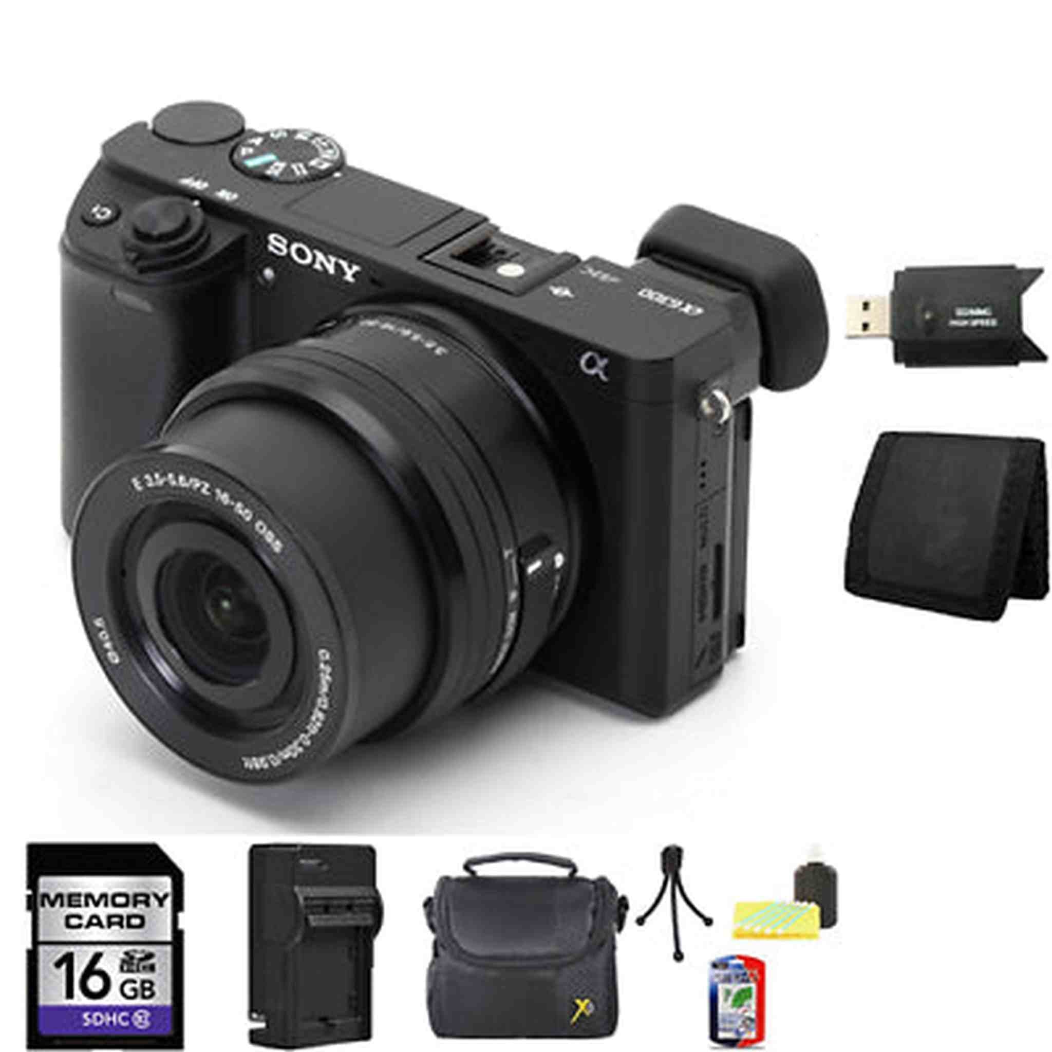 Sony Alpha a6000 Mirrorless Digital Camera - Black w/16-50mm Lens 16GB Bundle Bundle Sony