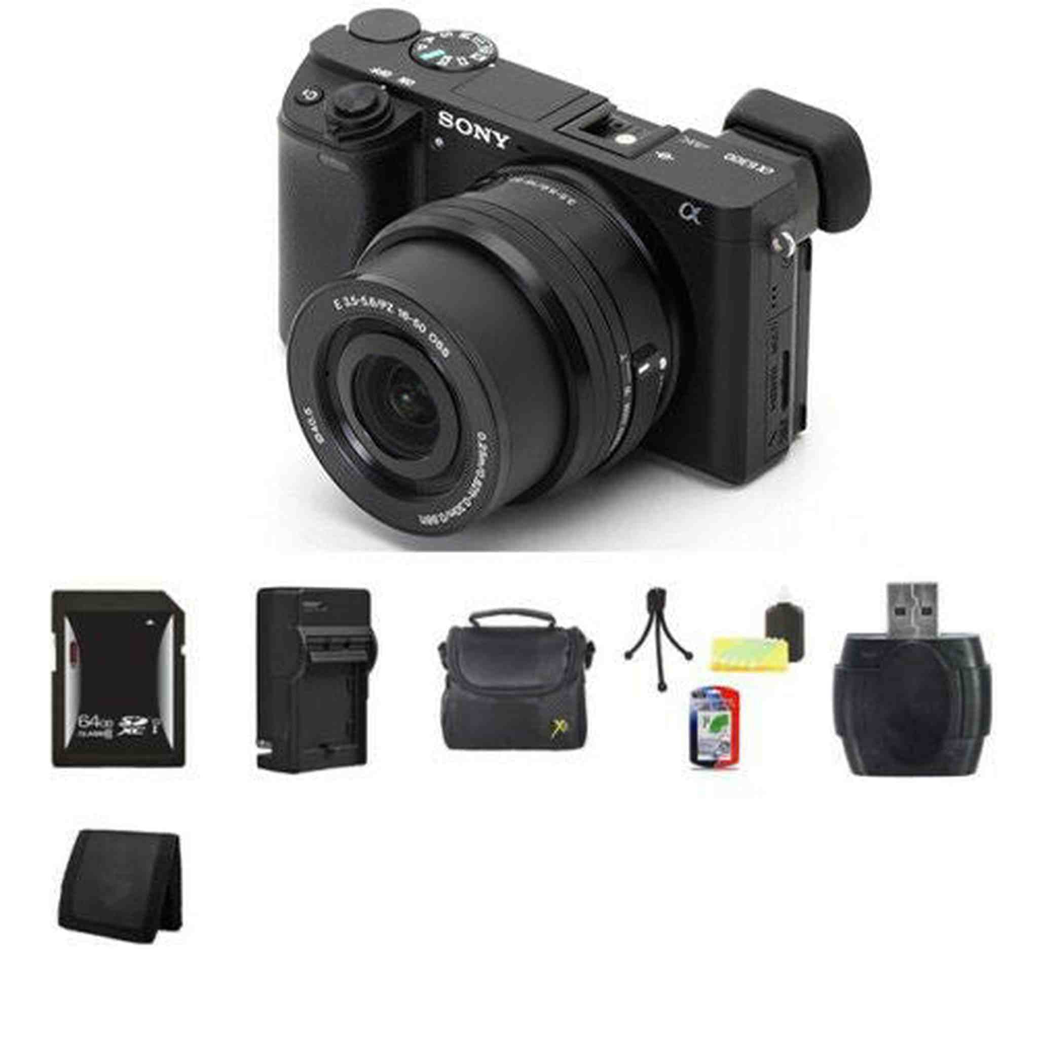 Sony Alpha a6000 Mirrorless Digital Camera - Black w/16-50mm Lens 64GB Bundle Bundle Sony