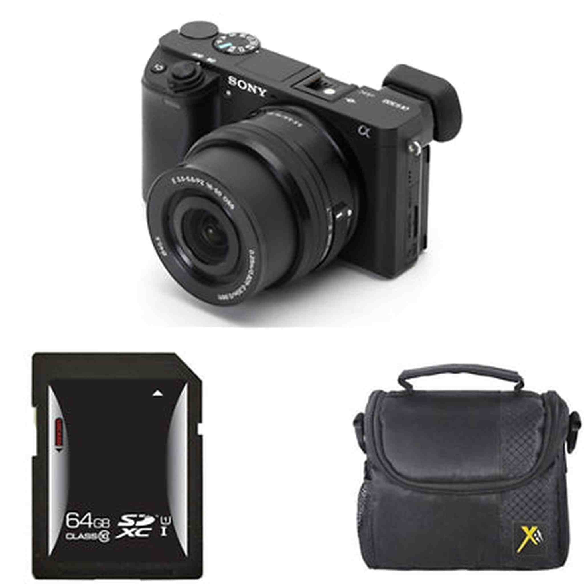 Sony Alpha a6000 Mirrorless Digital Camera - Black w/16-50mm Lens + 64GB & Case Bundle Sony