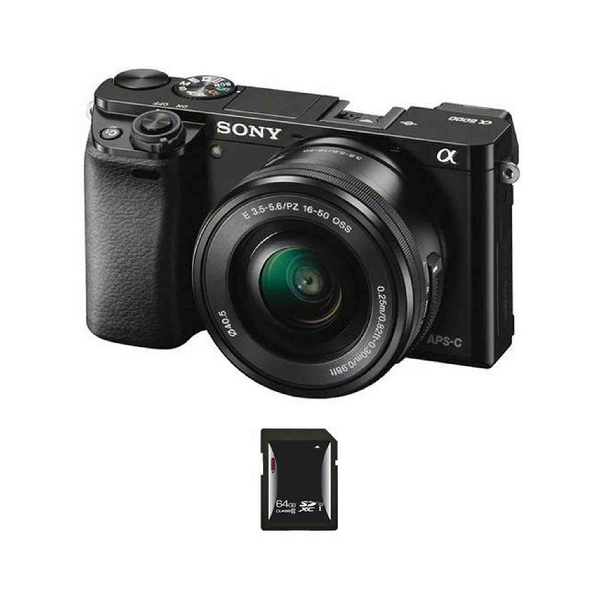 Sony a6000 Mirrorless Digital Camera - Black w/16-50mm Lens & 64GB SDXC Card Bundle Sony