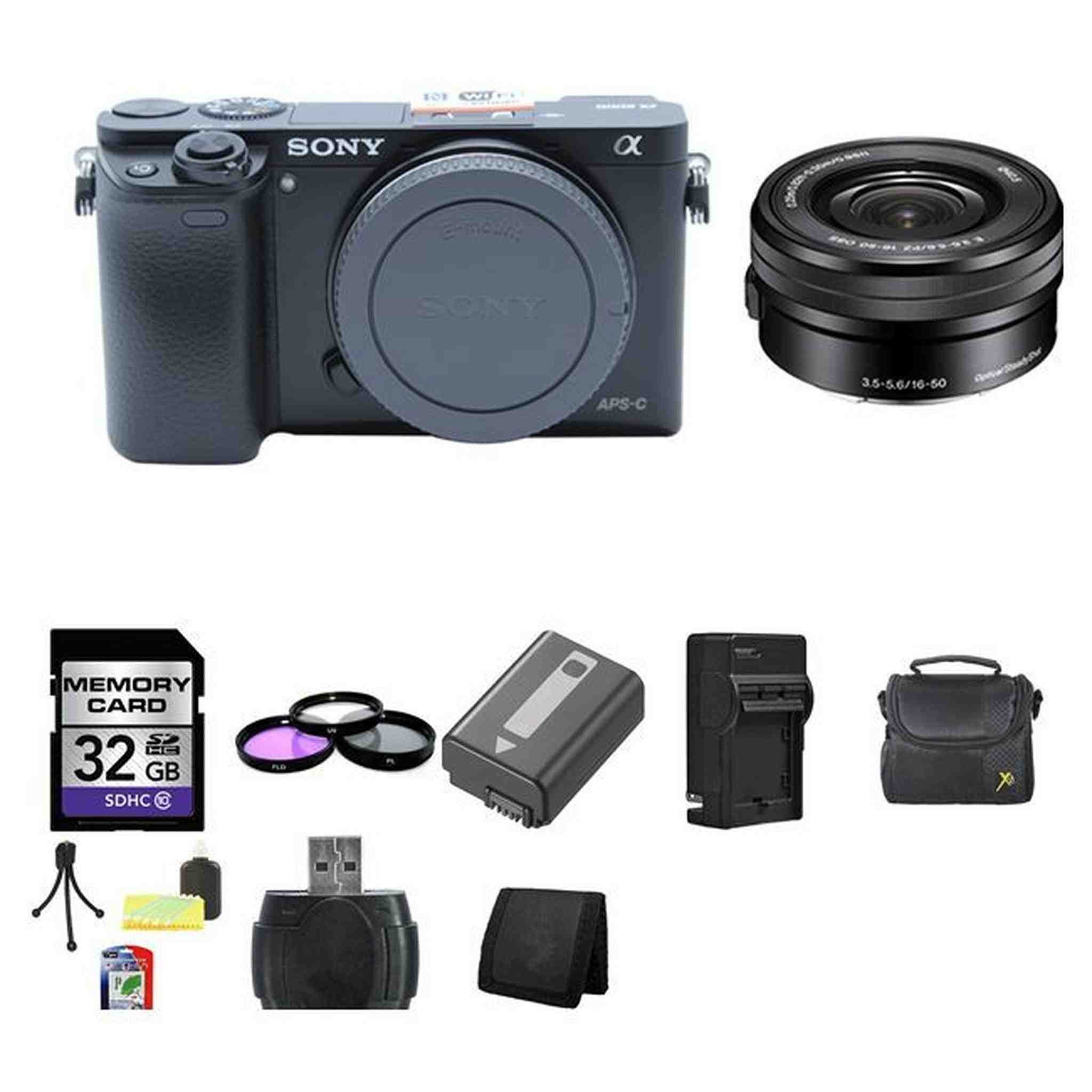 Sony A6000 Mirrorless Digital Camera - Black w/16-50mm Lens 32GB Bundle Sony