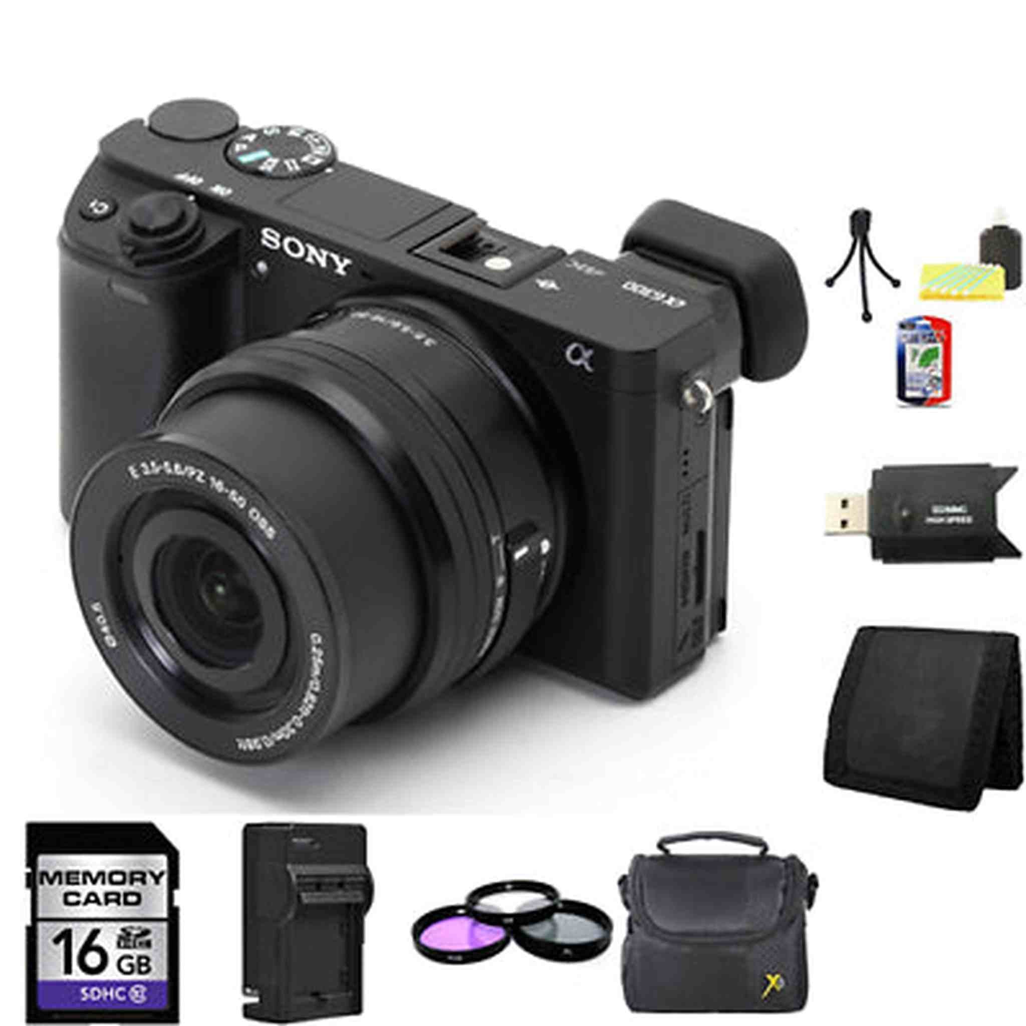 Sony Alpha a6000 Mirrorless Digital Camera - Black w/16-50mm Lens 16GB Advanced Bundle Sony