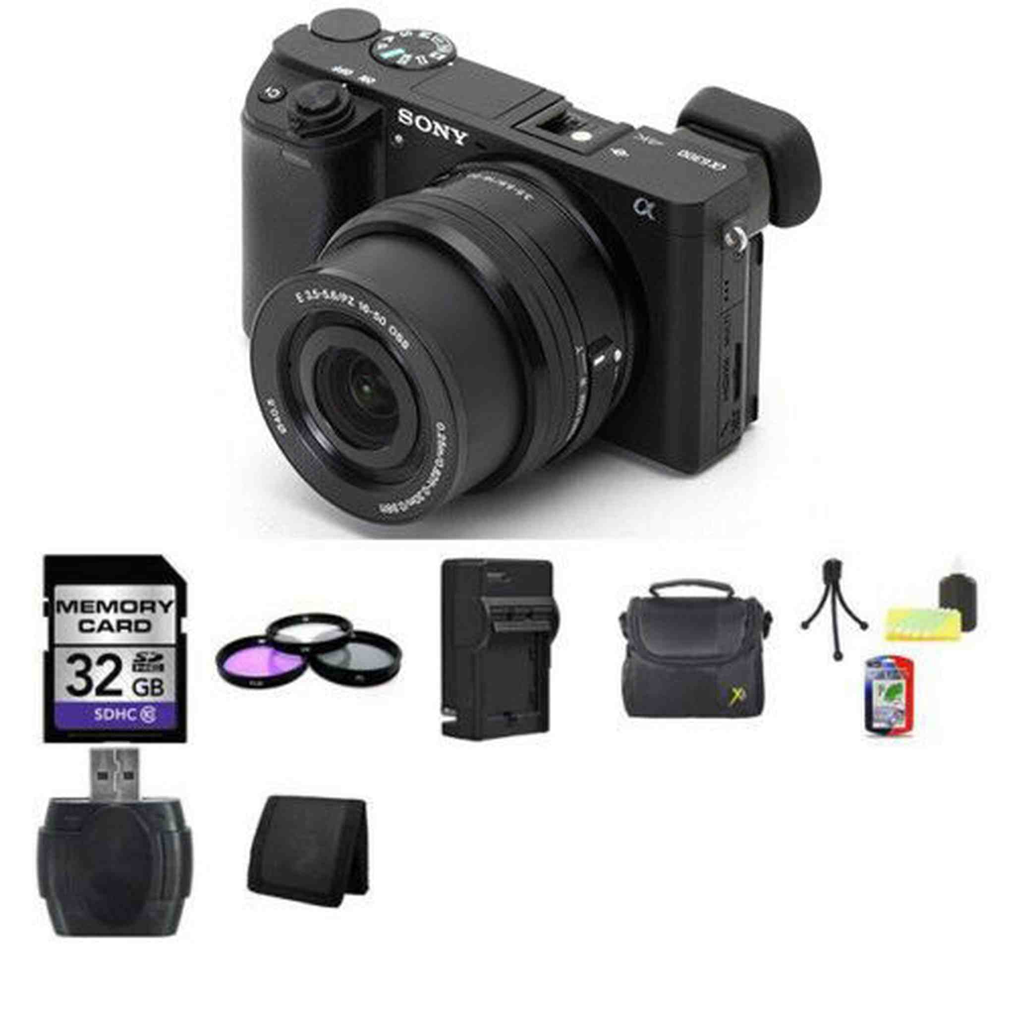 Sony Alpha a6000 Mirrorless Digital Camera - Black w/16-50mm Lens 32GB Bundle Bundle Sony