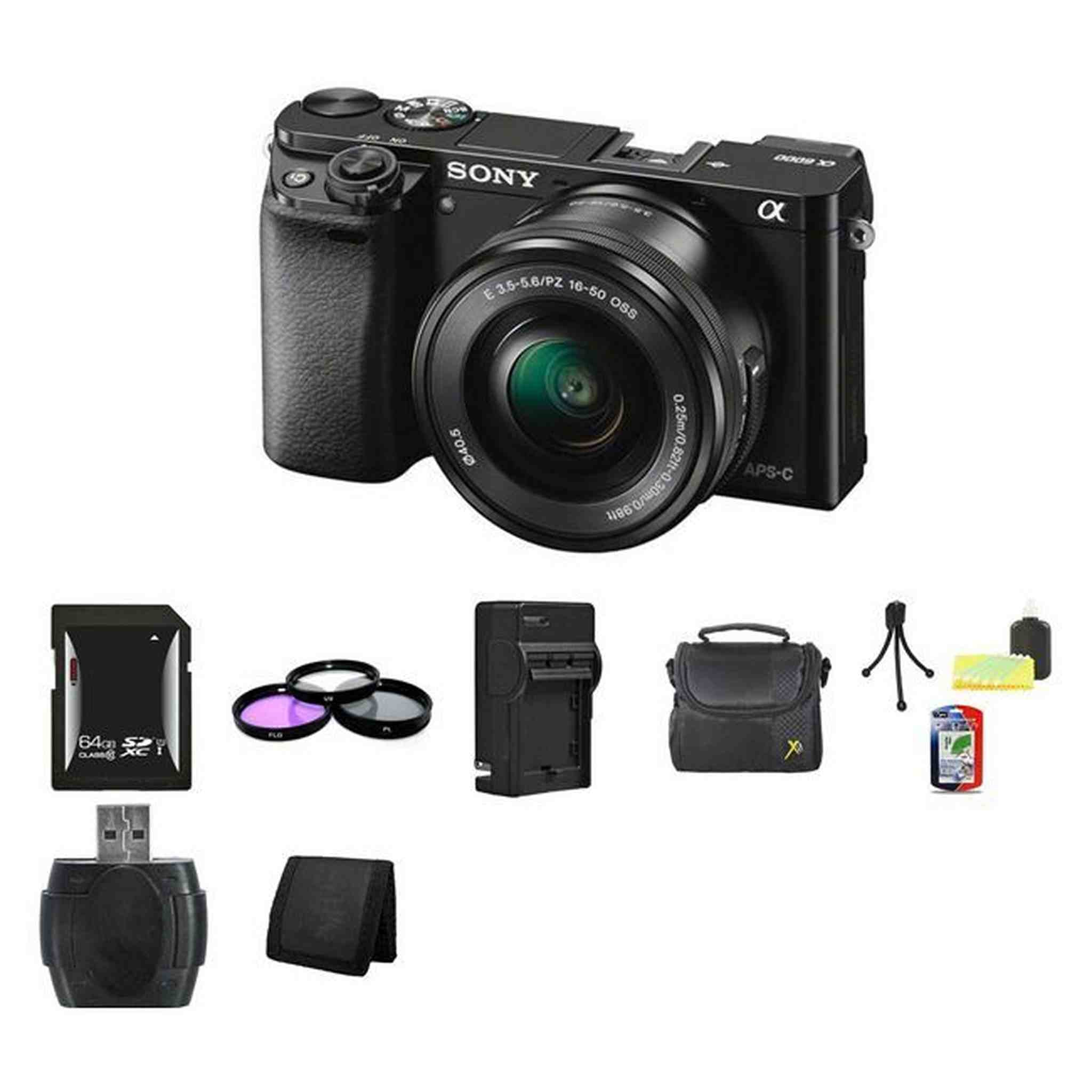 Sony Alpha a6000 Mirrorless Digital Camera - Black w/16-50mm Lens 64GB Bundle Sony