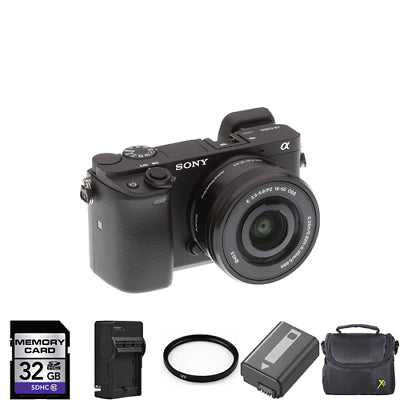 Sony Alpha a6300 Mirrorless Camera w/16-50mm Lens + 2 Batteries, 32GB Card Starter Bundle Sony