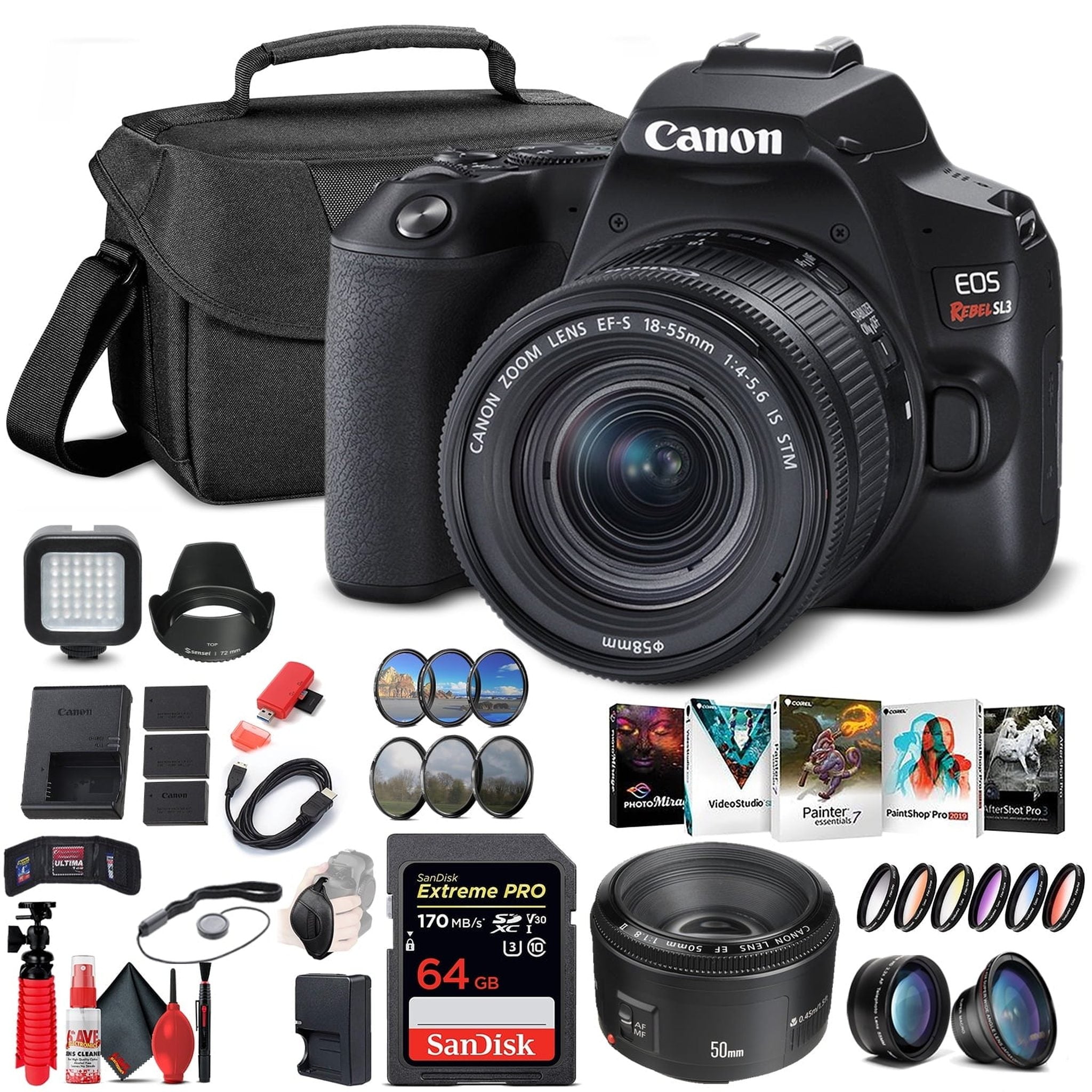 Canon EOS Rebel SL3 DSLR Camera with 18-55mm Lens Black 3453C002 Allrounder Bundle Canon